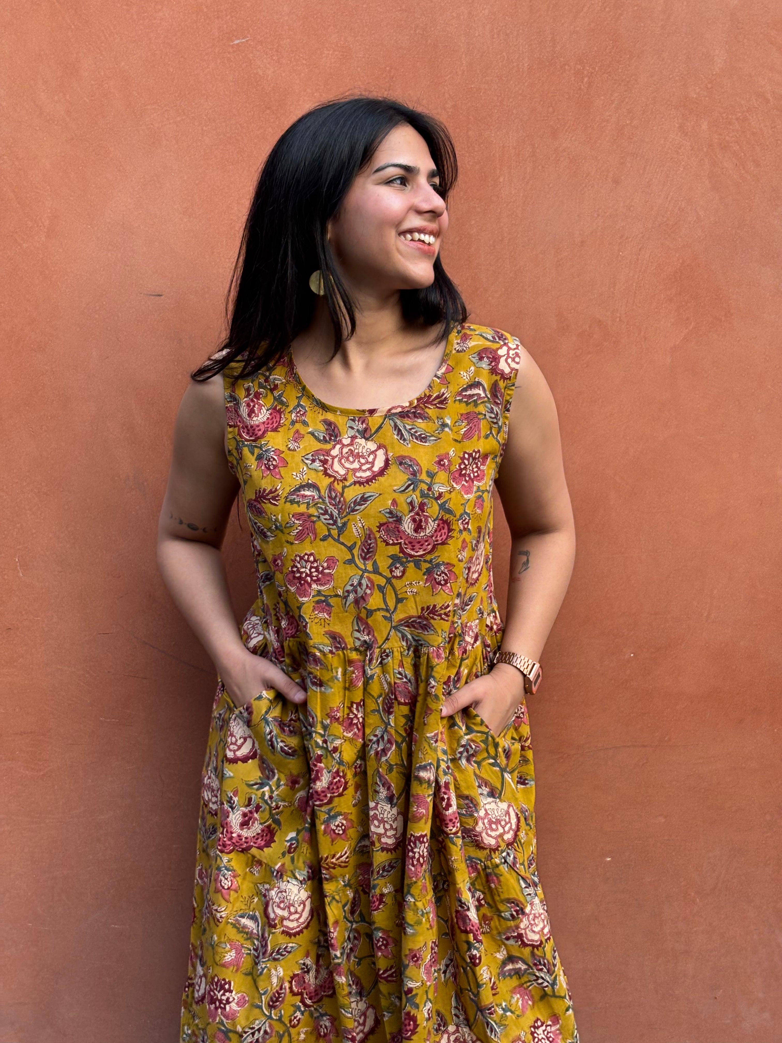 Maaya Hand Block Print Cotton Flare Dress