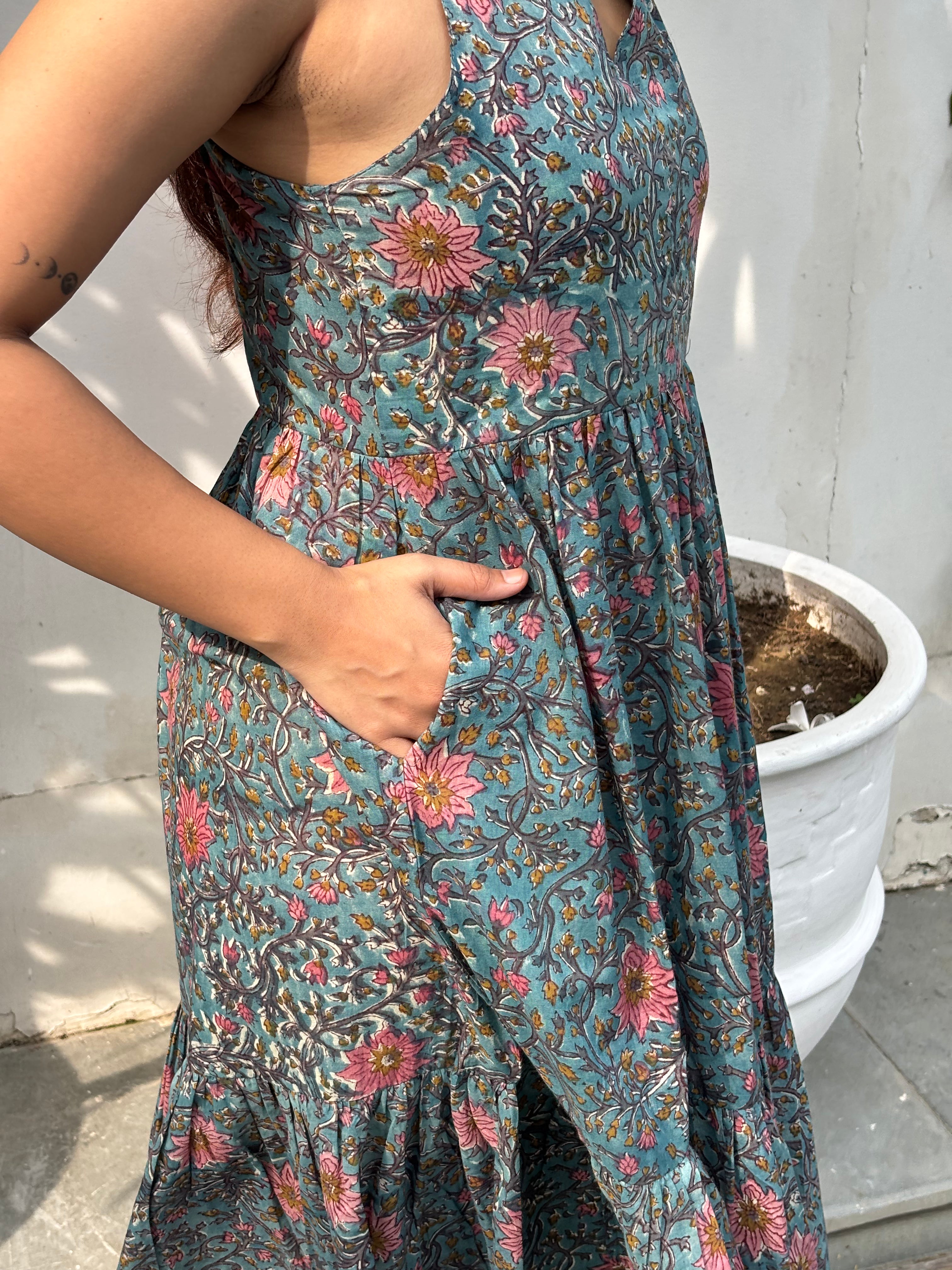 Trusha Hand Block Printed Cotton Halter Neck Dress