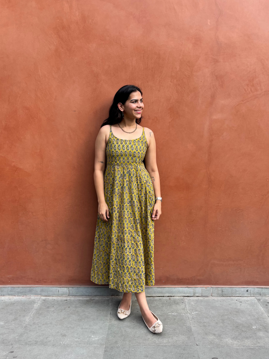 Naimat Hand Block Printed Cotton Spaghetti Dress