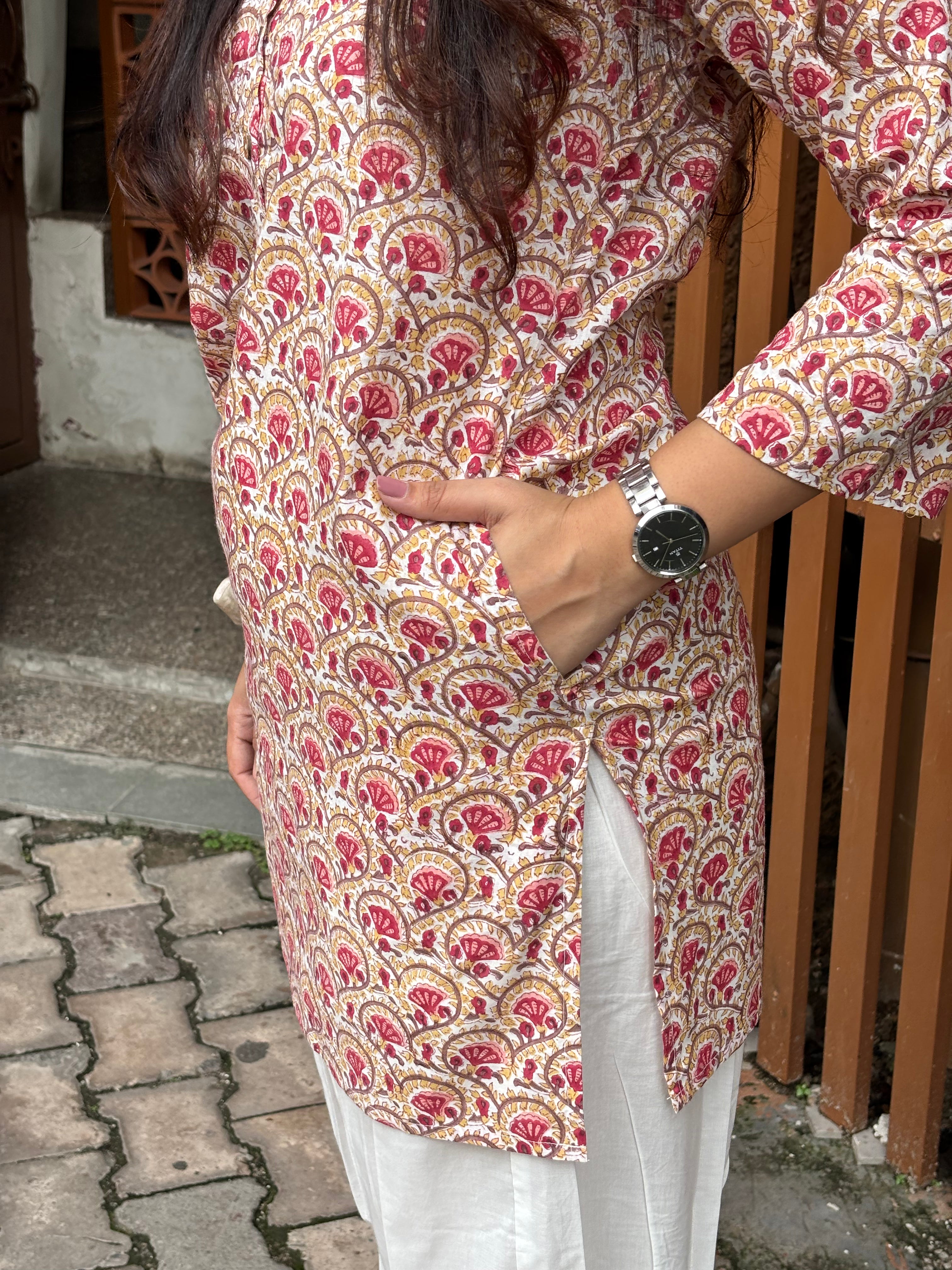 Zesha Hand Block Printed Cotton Short Kurti