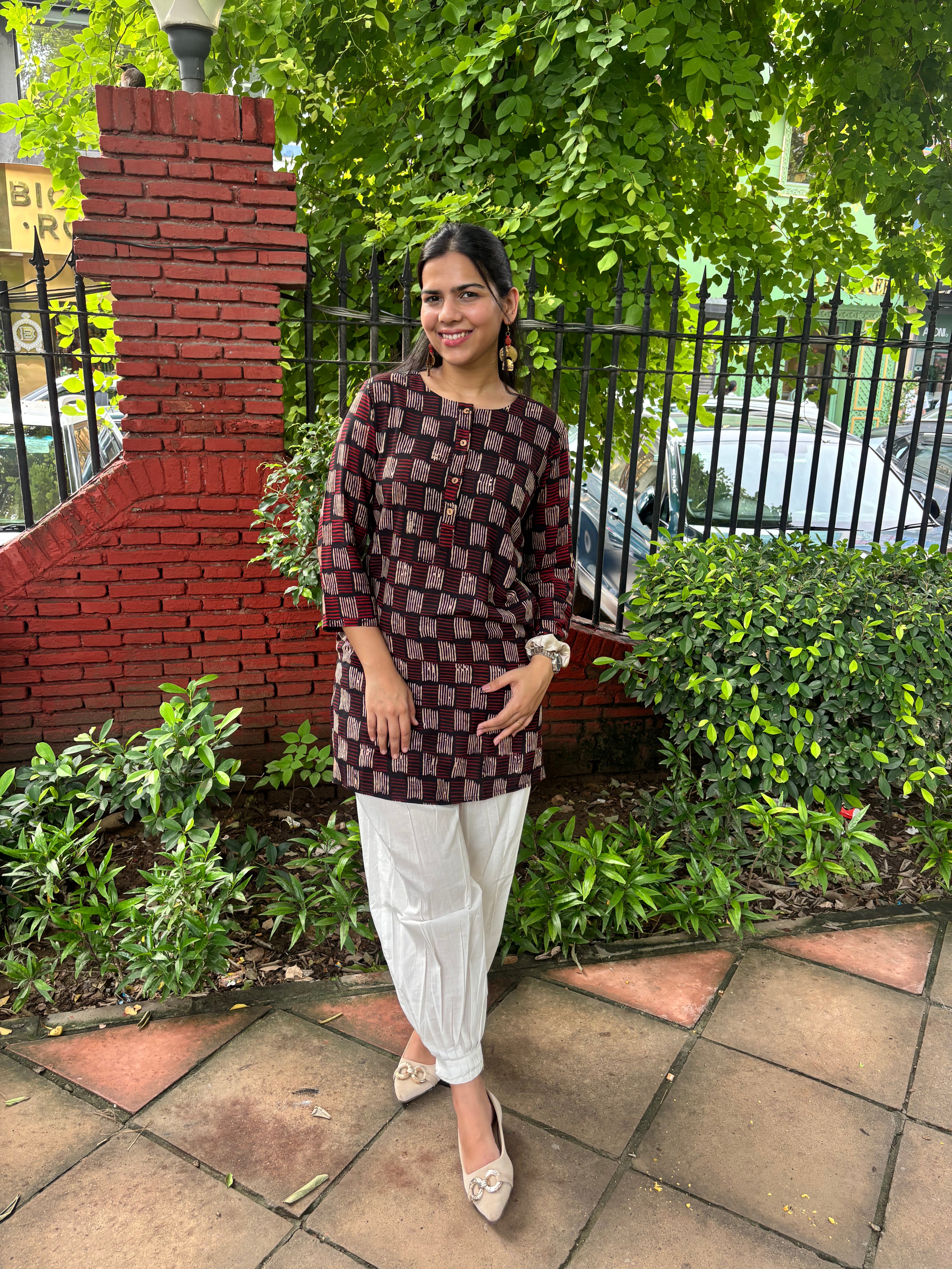 Zivah Ajrakh Hand Block Printed Cotton Modal Short Kurti