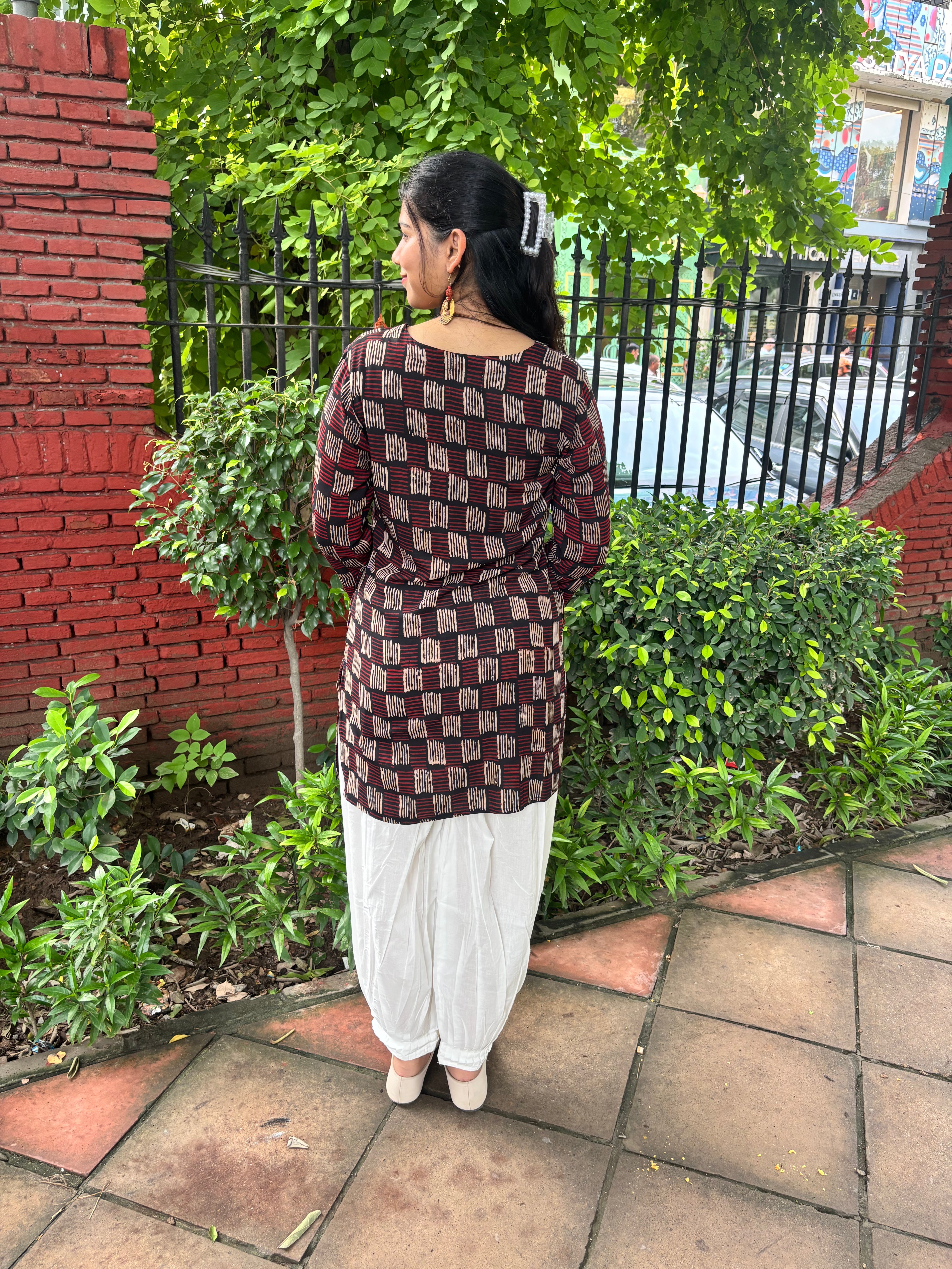 Zivah Ajrakh Hand Block Printed Cotton Modal Short Kurti