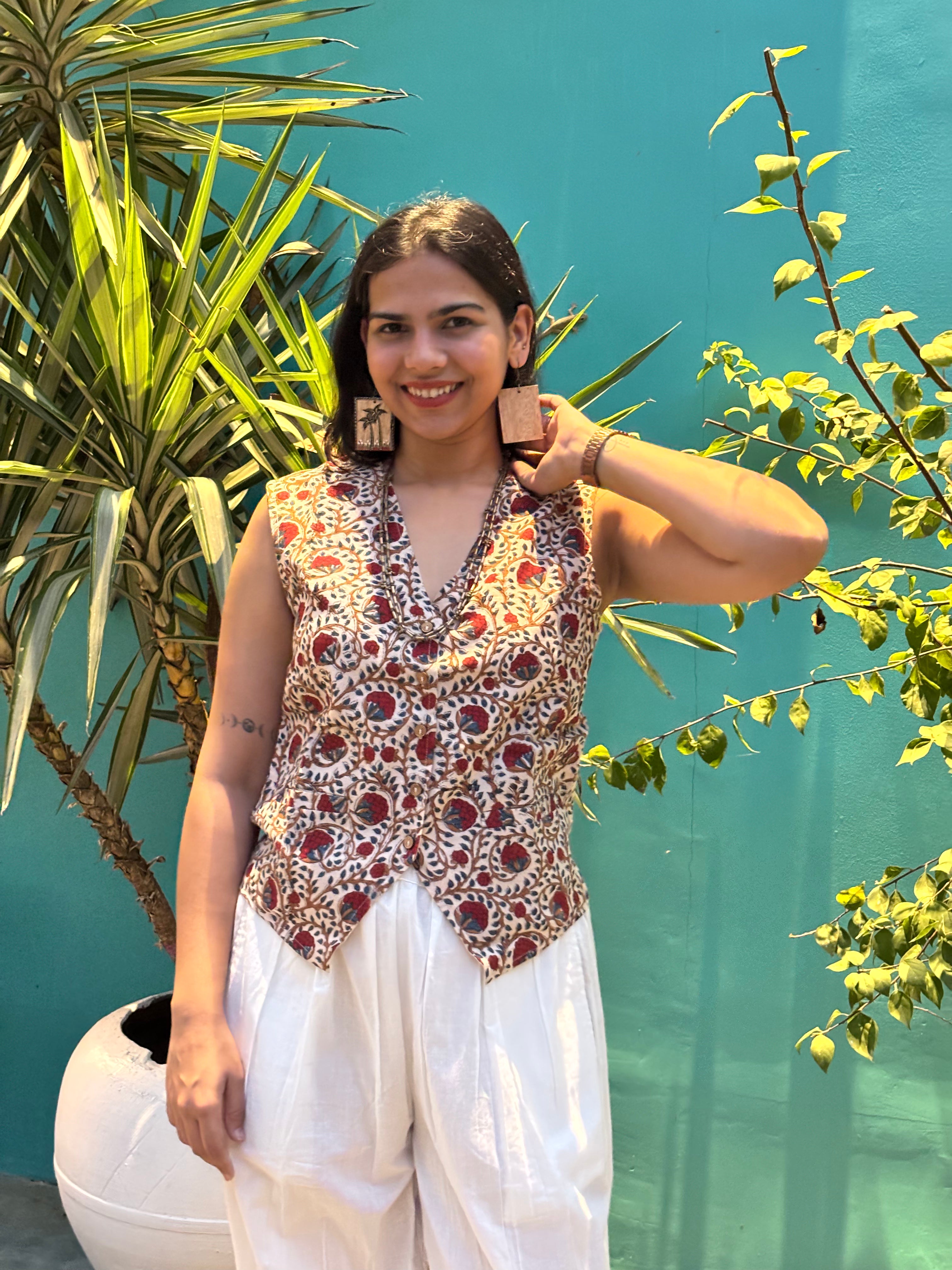 Ayaat Hand Block Print Cotton Jacquard Koti