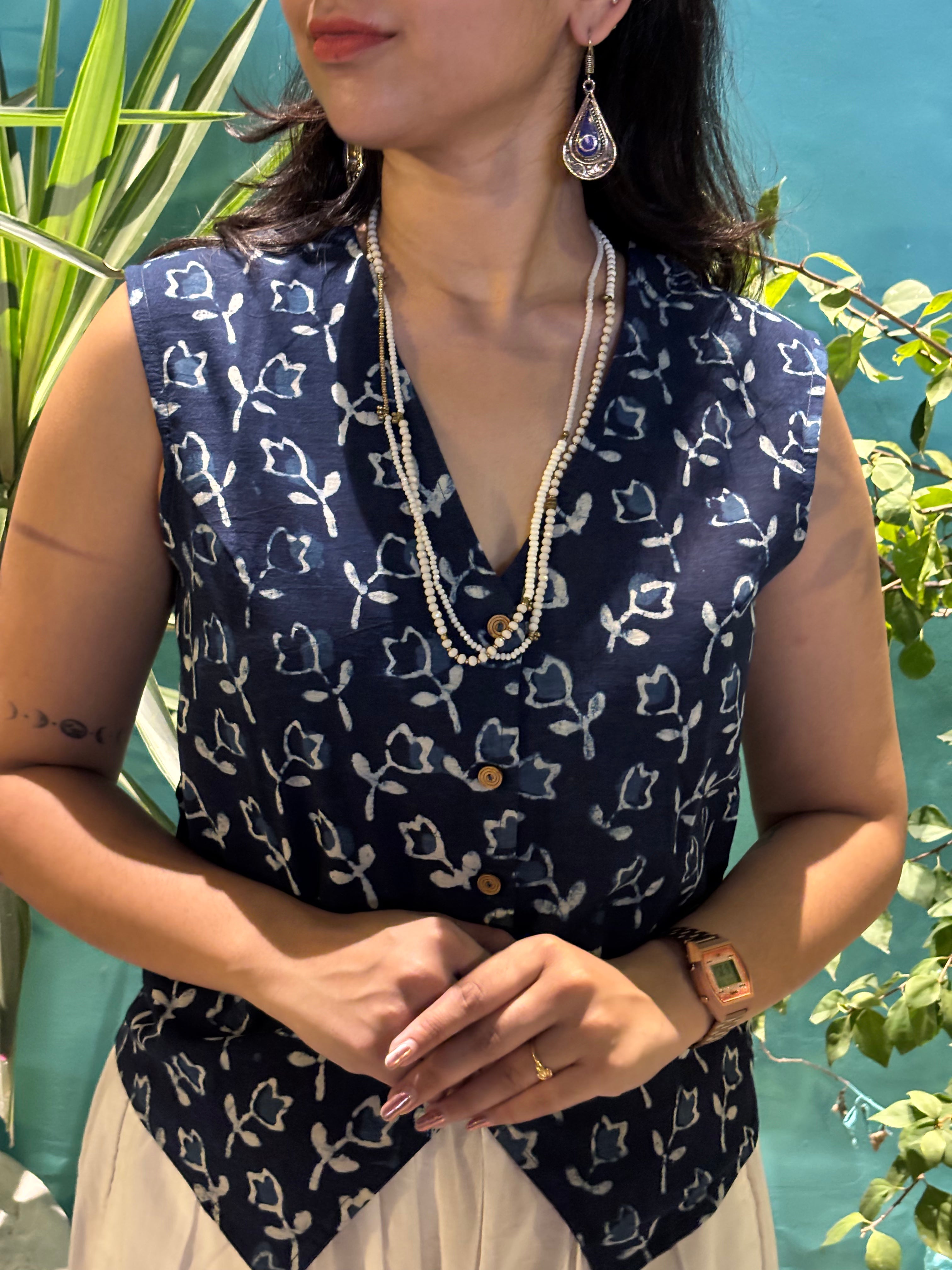 Shriya Indigo Hand Block Print Cotton Koti