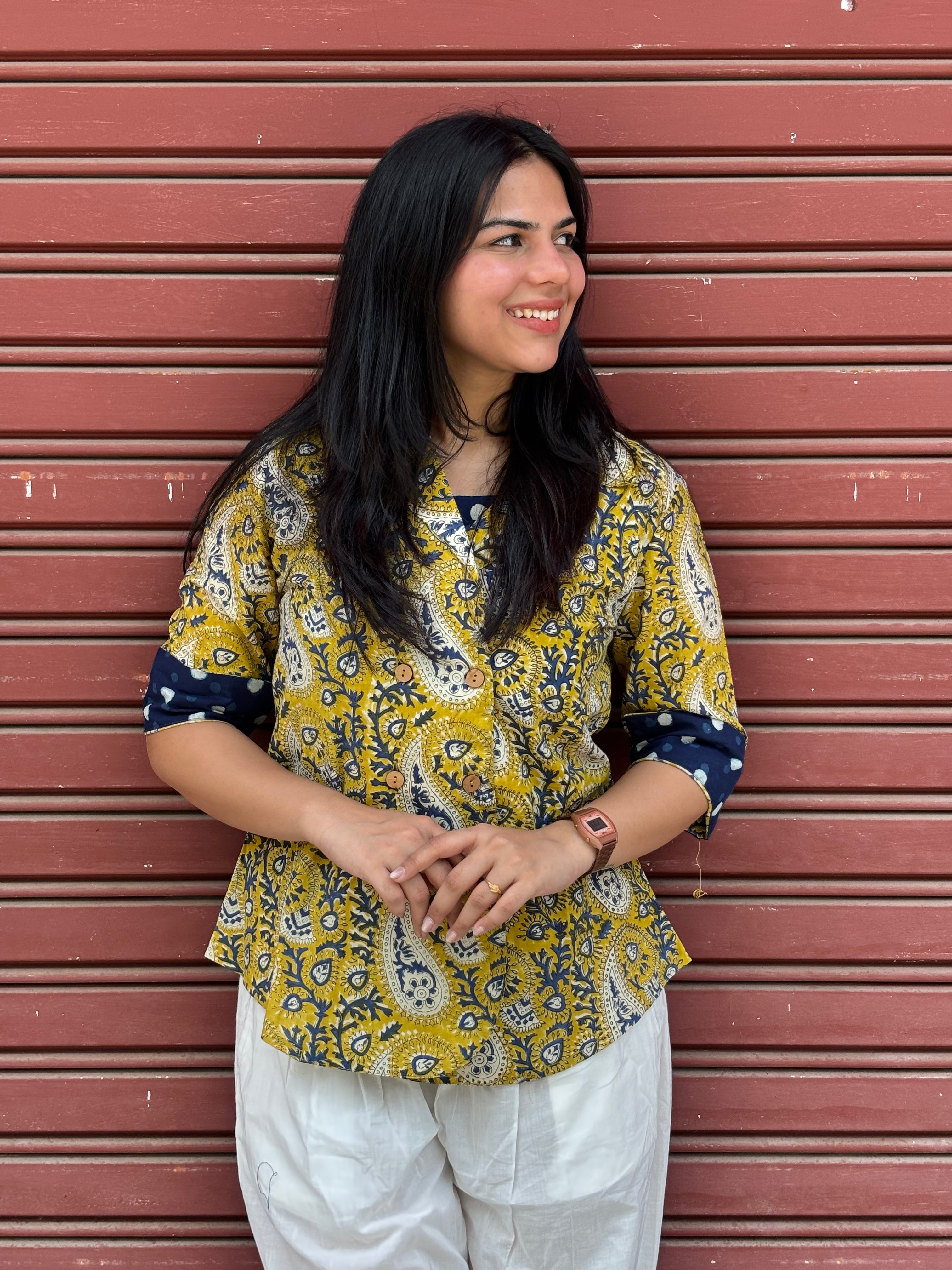 Sehar Bagru Hand Block Print Cotton Double Layer Top