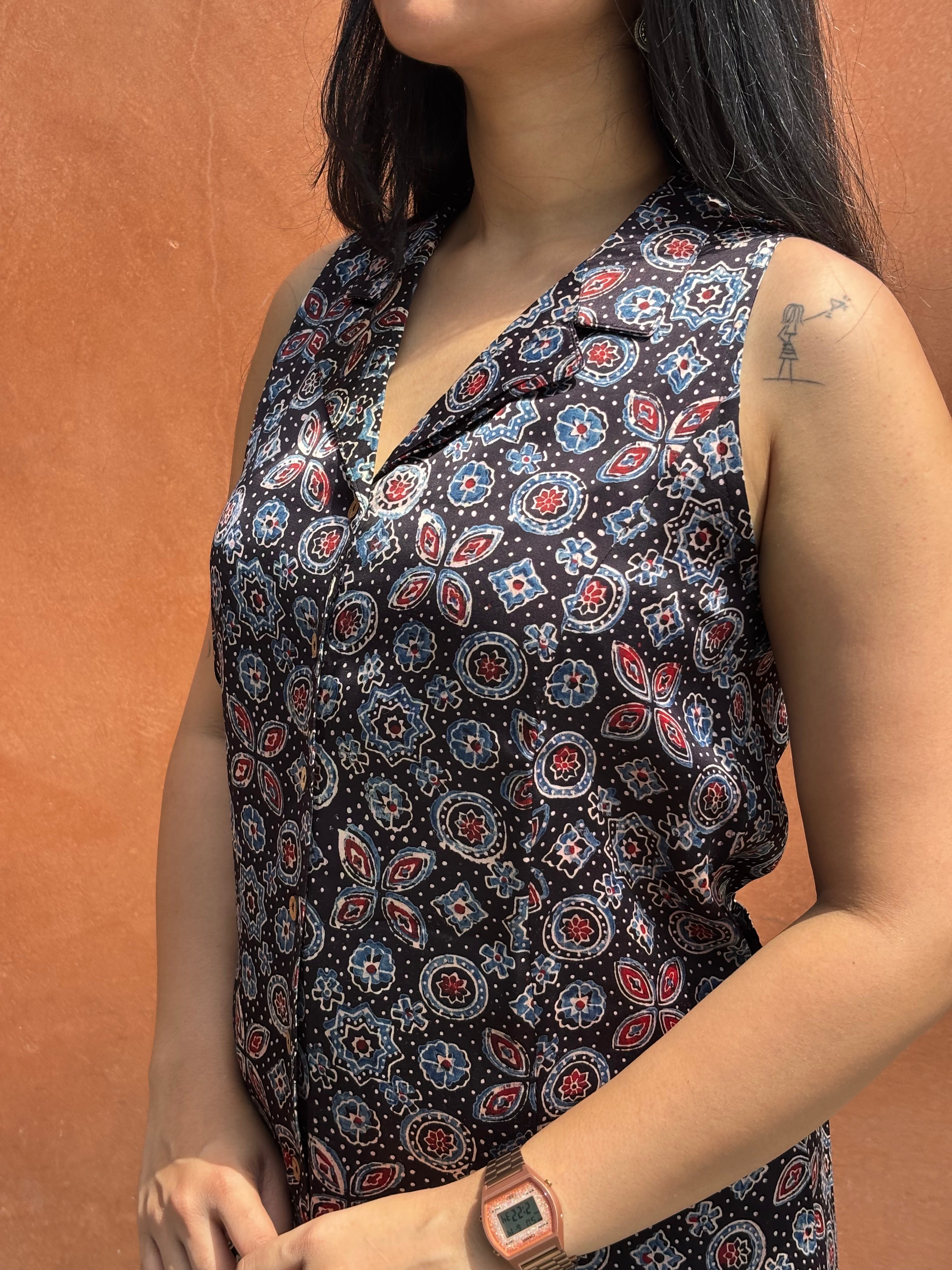 Zaira Ajrakh Hand Block Cotton Modal Print A-Line Dress