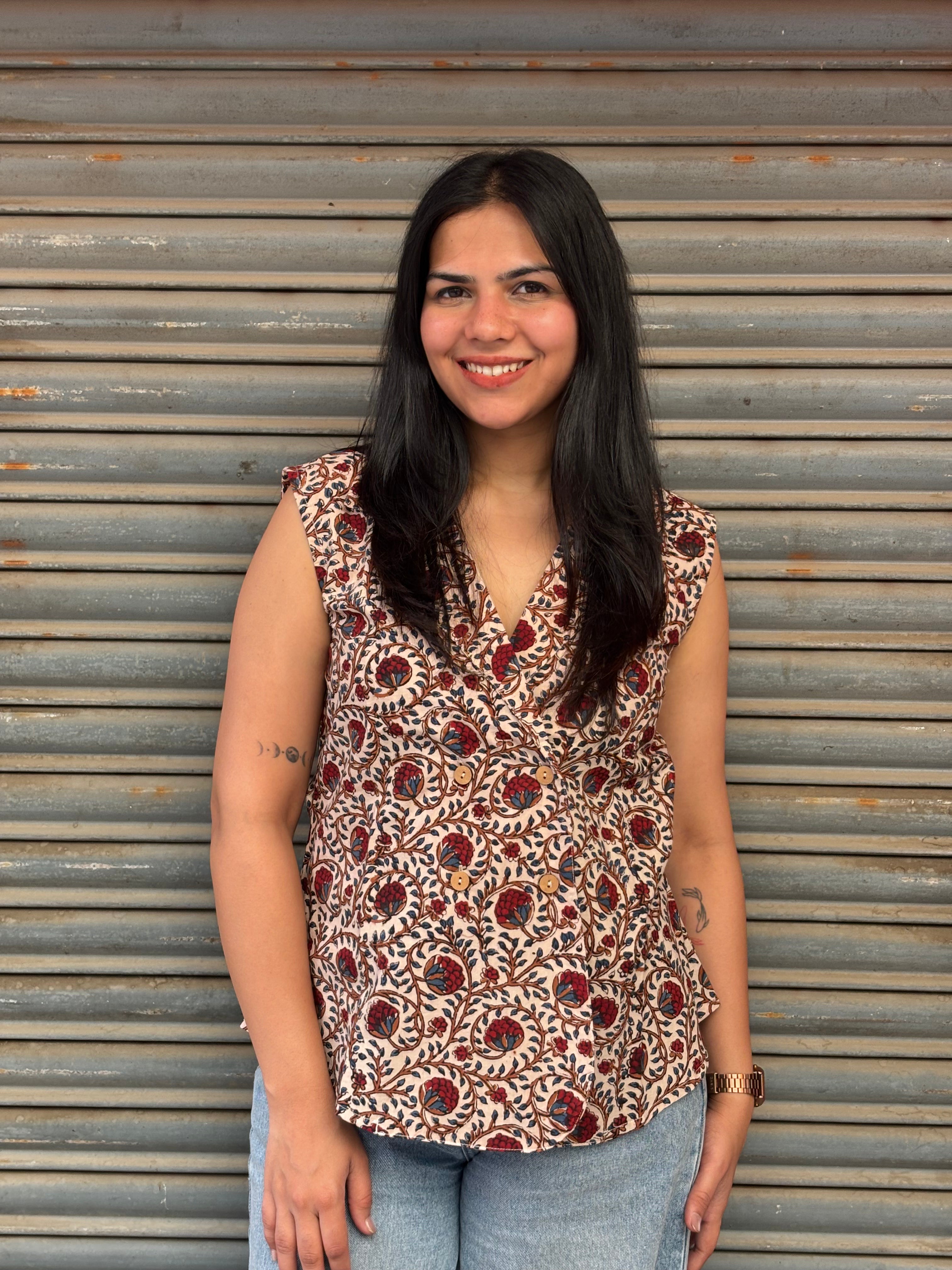 Ayaat Bagru Hand Block Print Cotton Vest Top