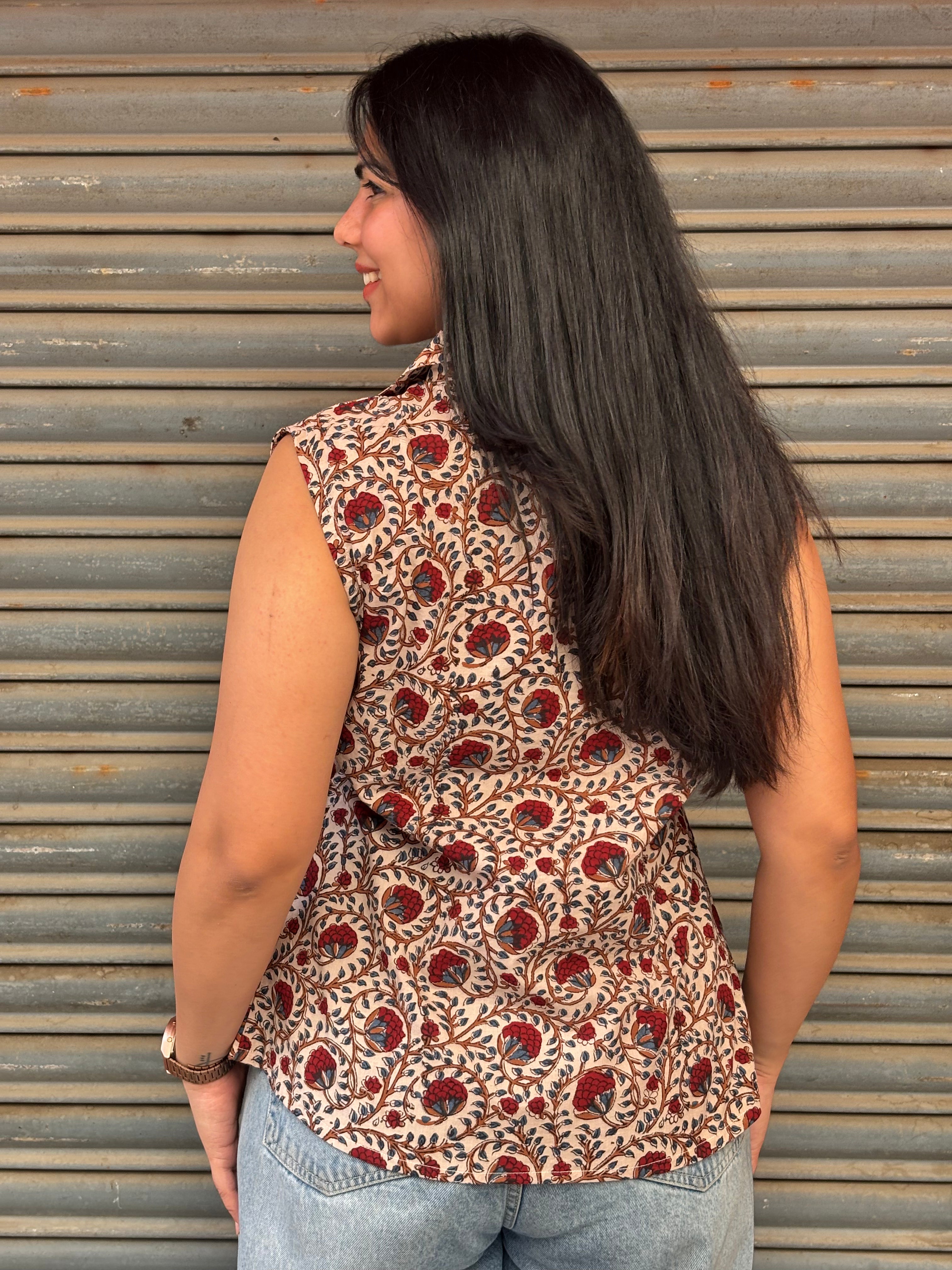 Ayaat Bagru Hand Block Print Cotton Vest Top