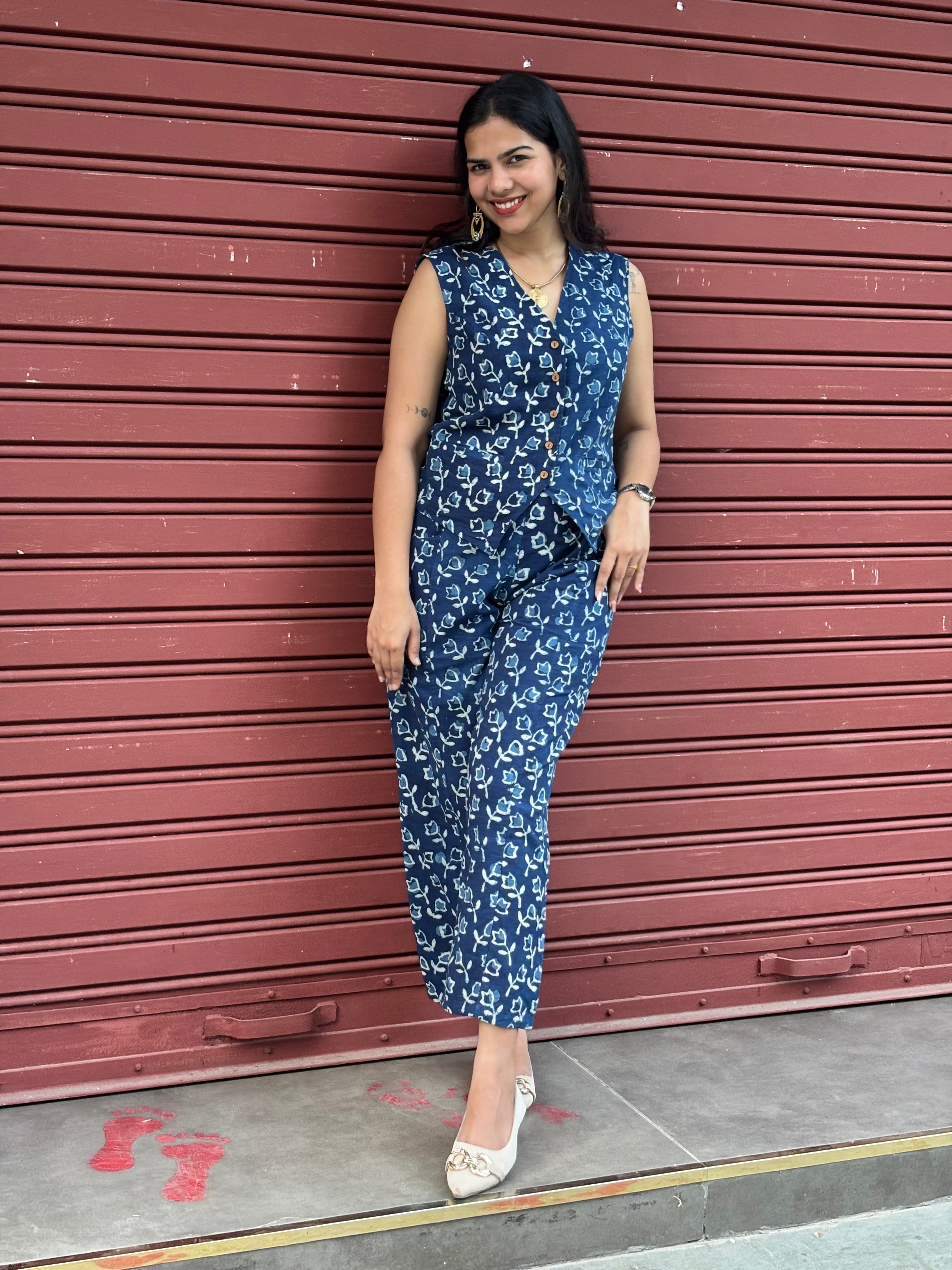 Iyana Indigo Hand Block Print Cotton Co-ord Set