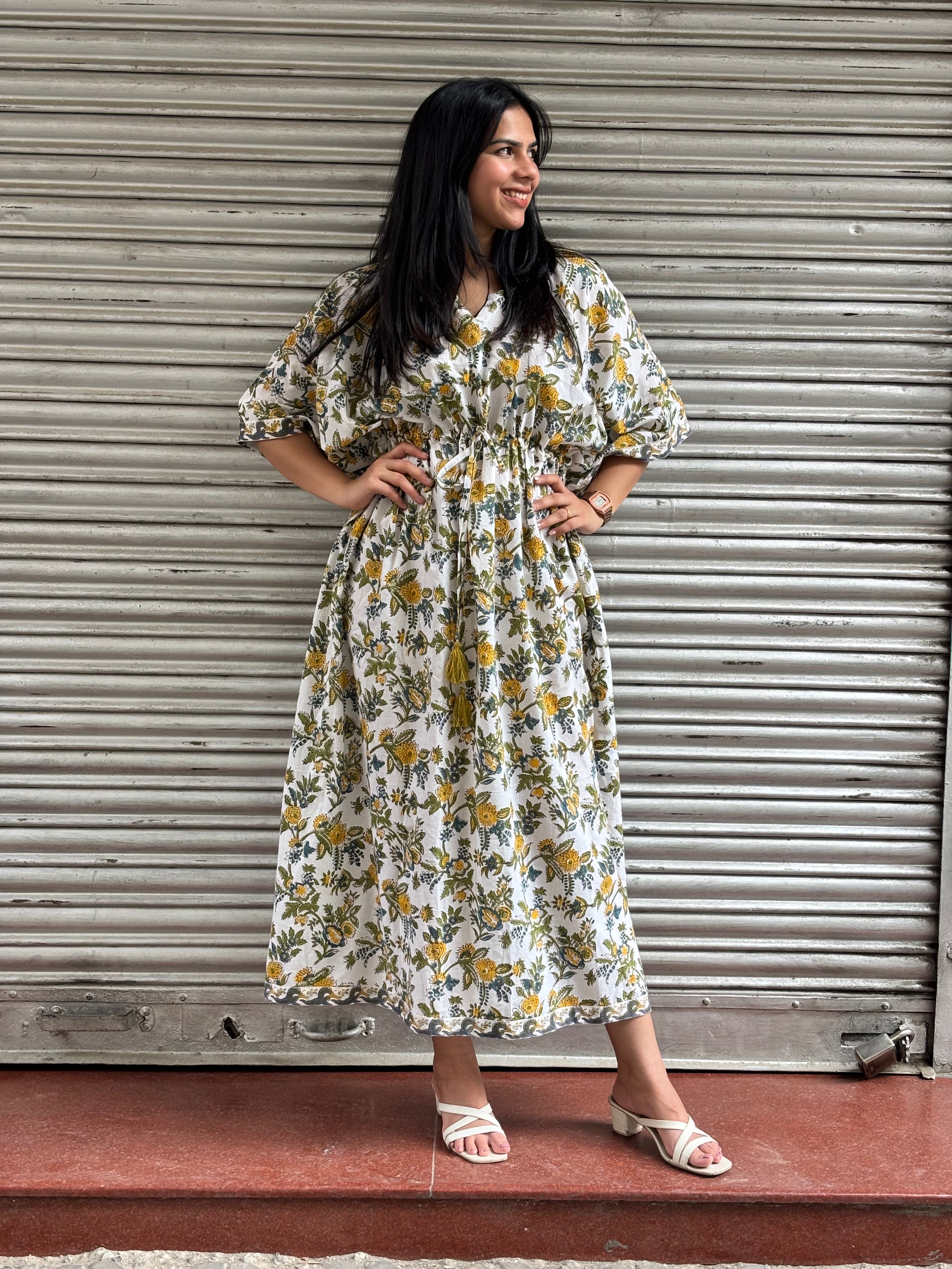 Iyana Hand Block Print Cotton Kaftan