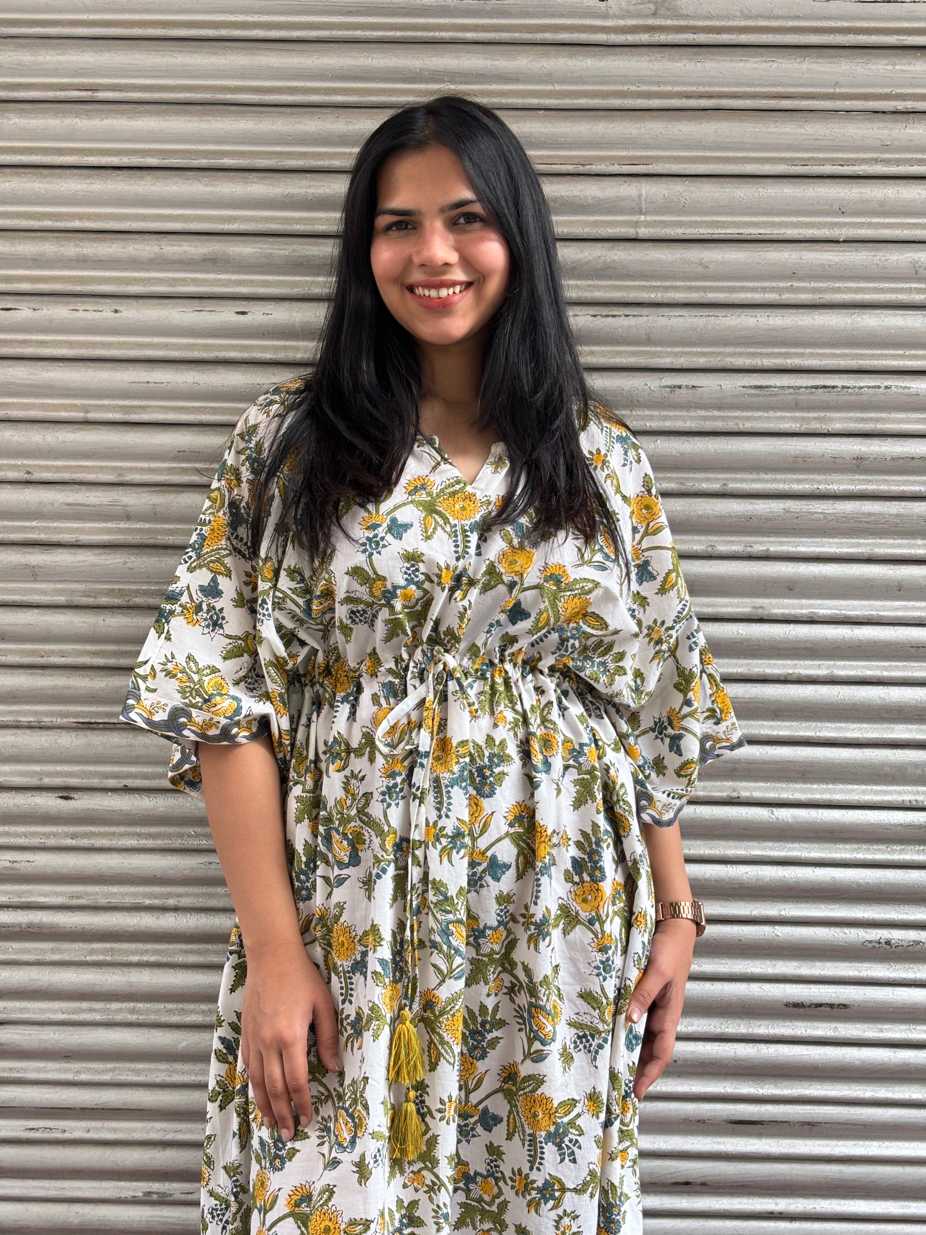 Iyana Hand Block Print Cotton Kaftan