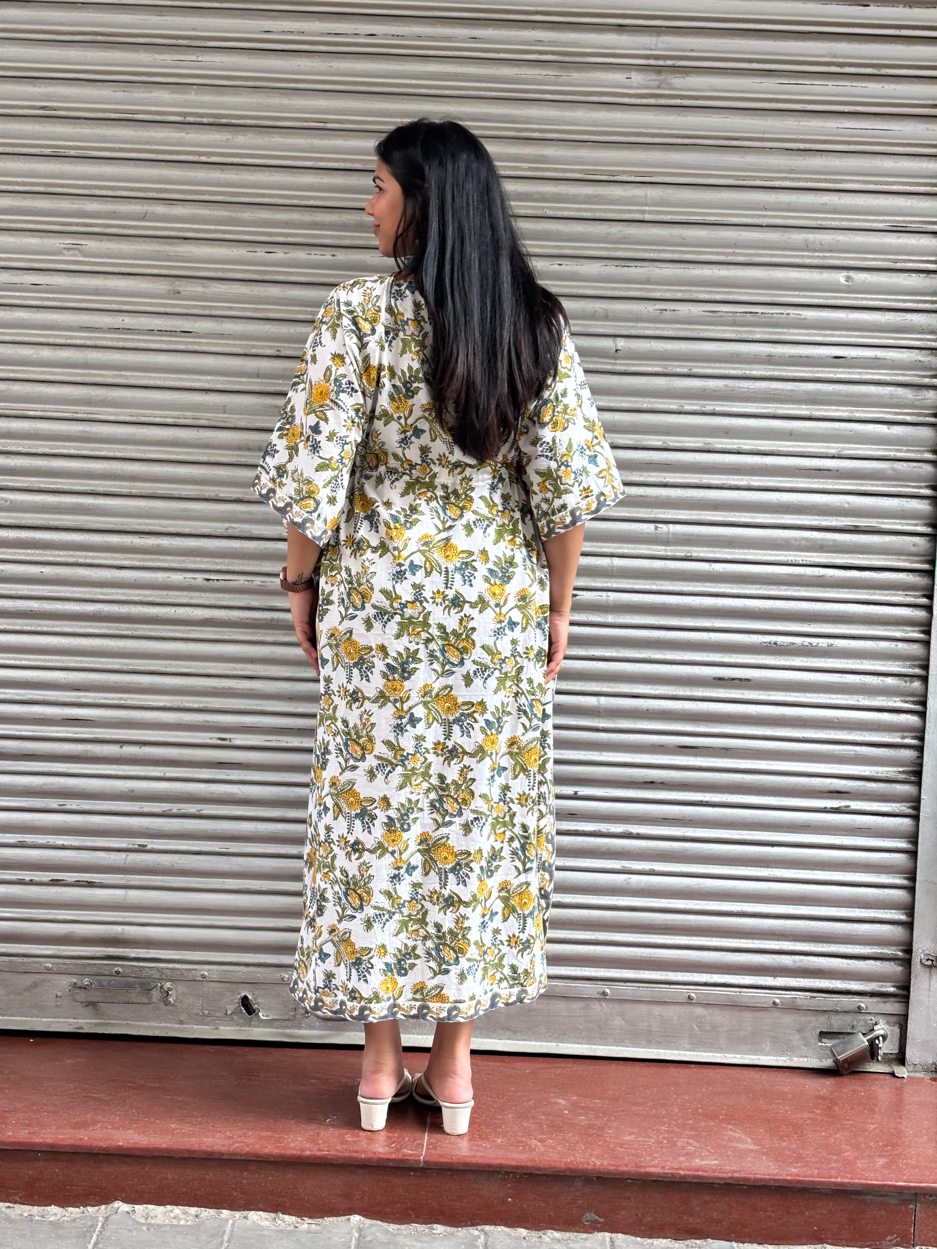 Iyana Hand Block Print Cotton Kaftan