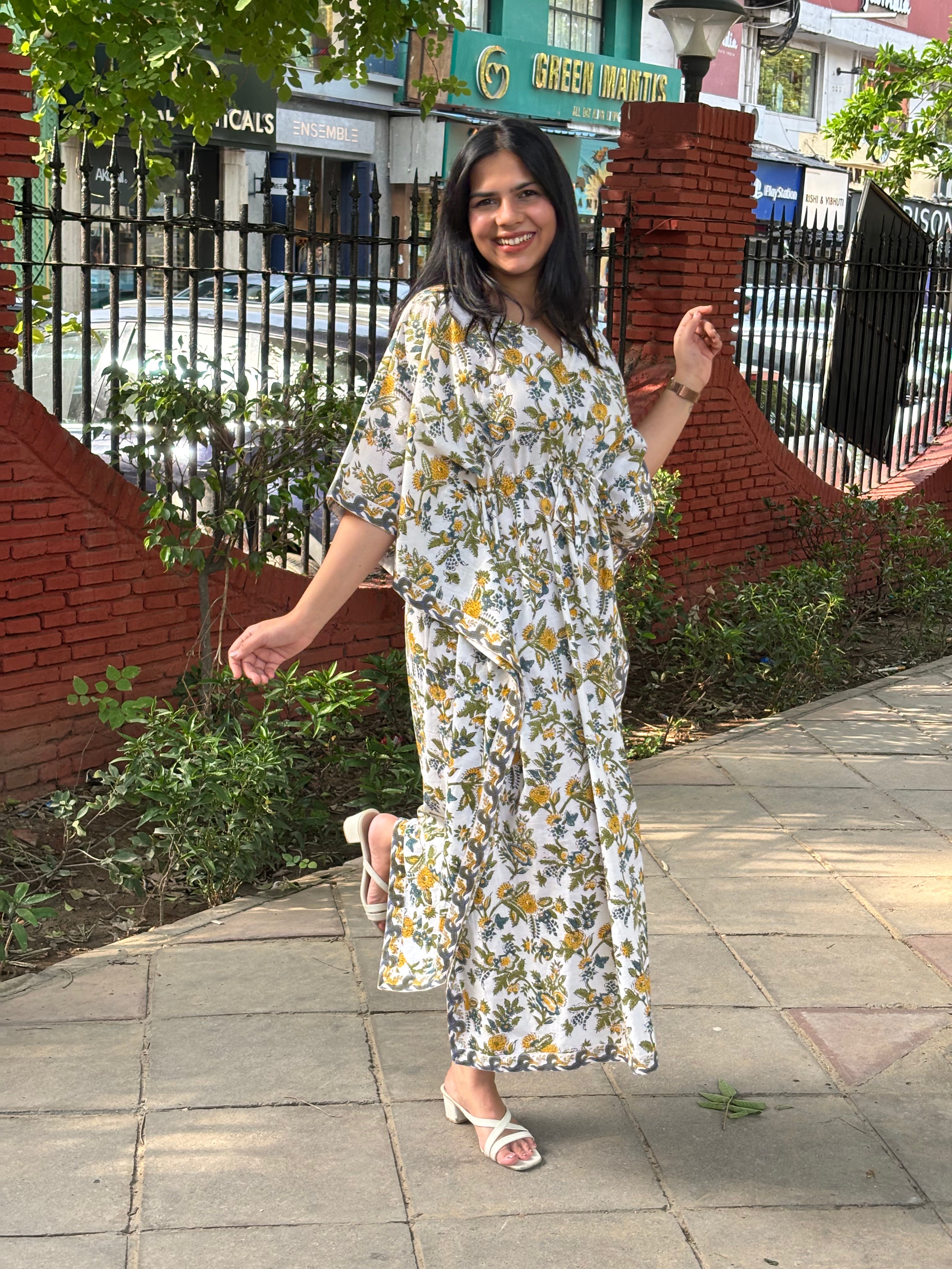 Iyana Hand Block Print Cotton Kaftan