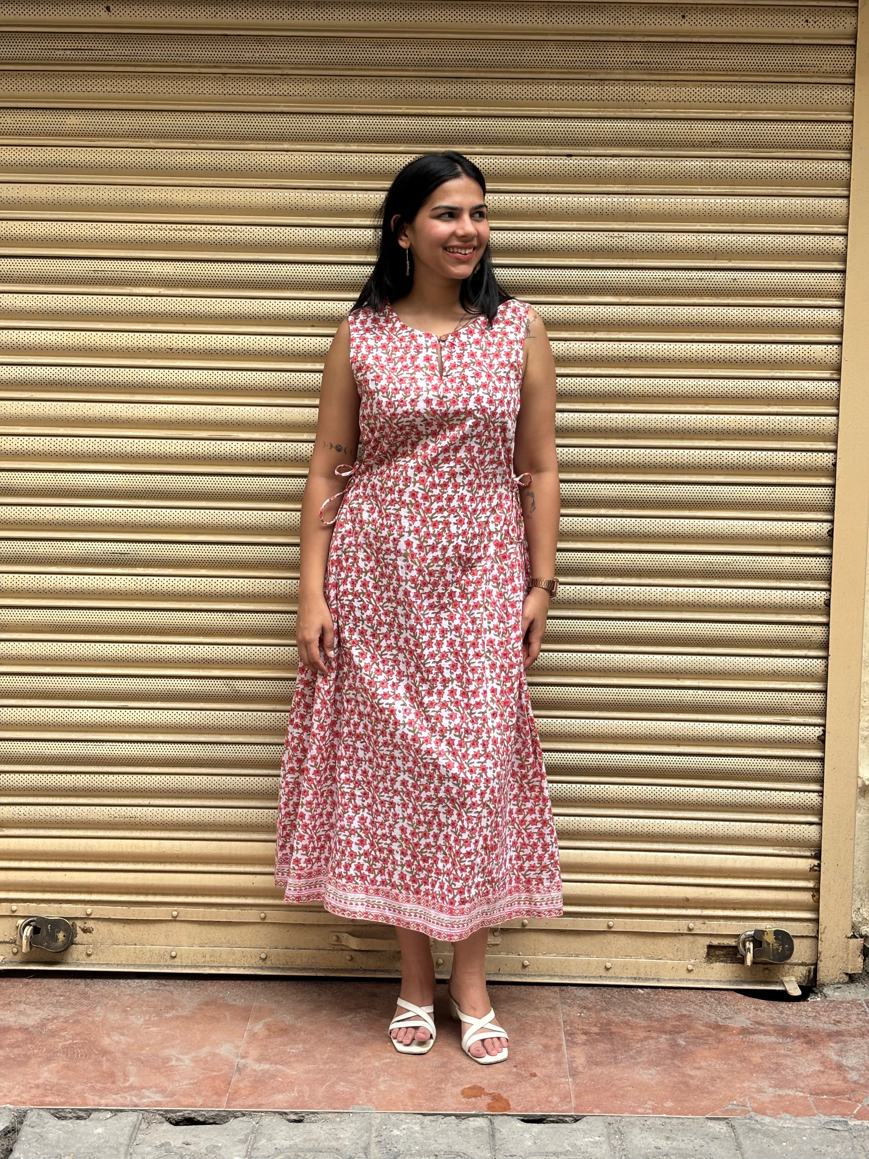 Eyza Hand Block Print Cotton A-Line Dress
