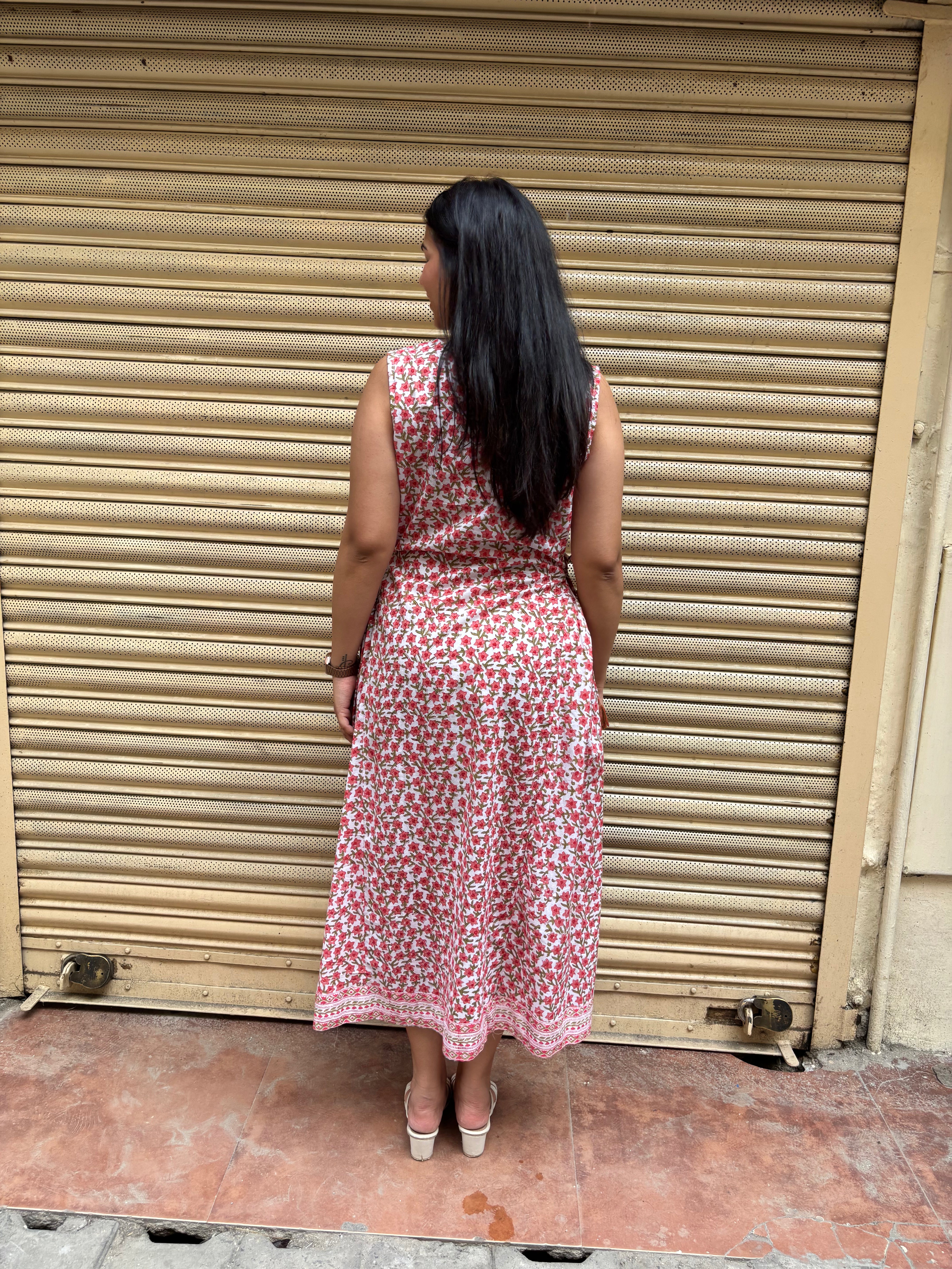 Eyza Hand Block Print Cotton A-Line Dress