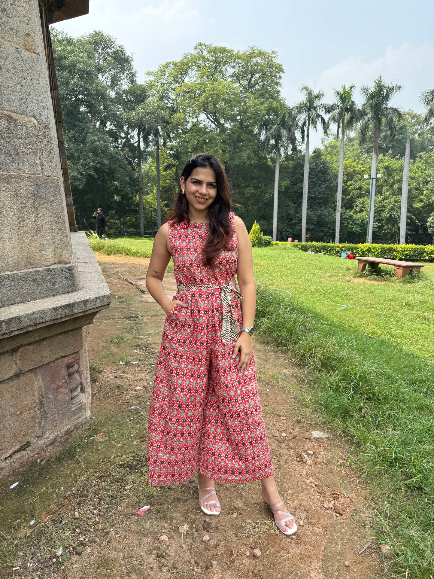 Nirmaya Hand Block Print Cotton Sleevelesss Jumpsuit