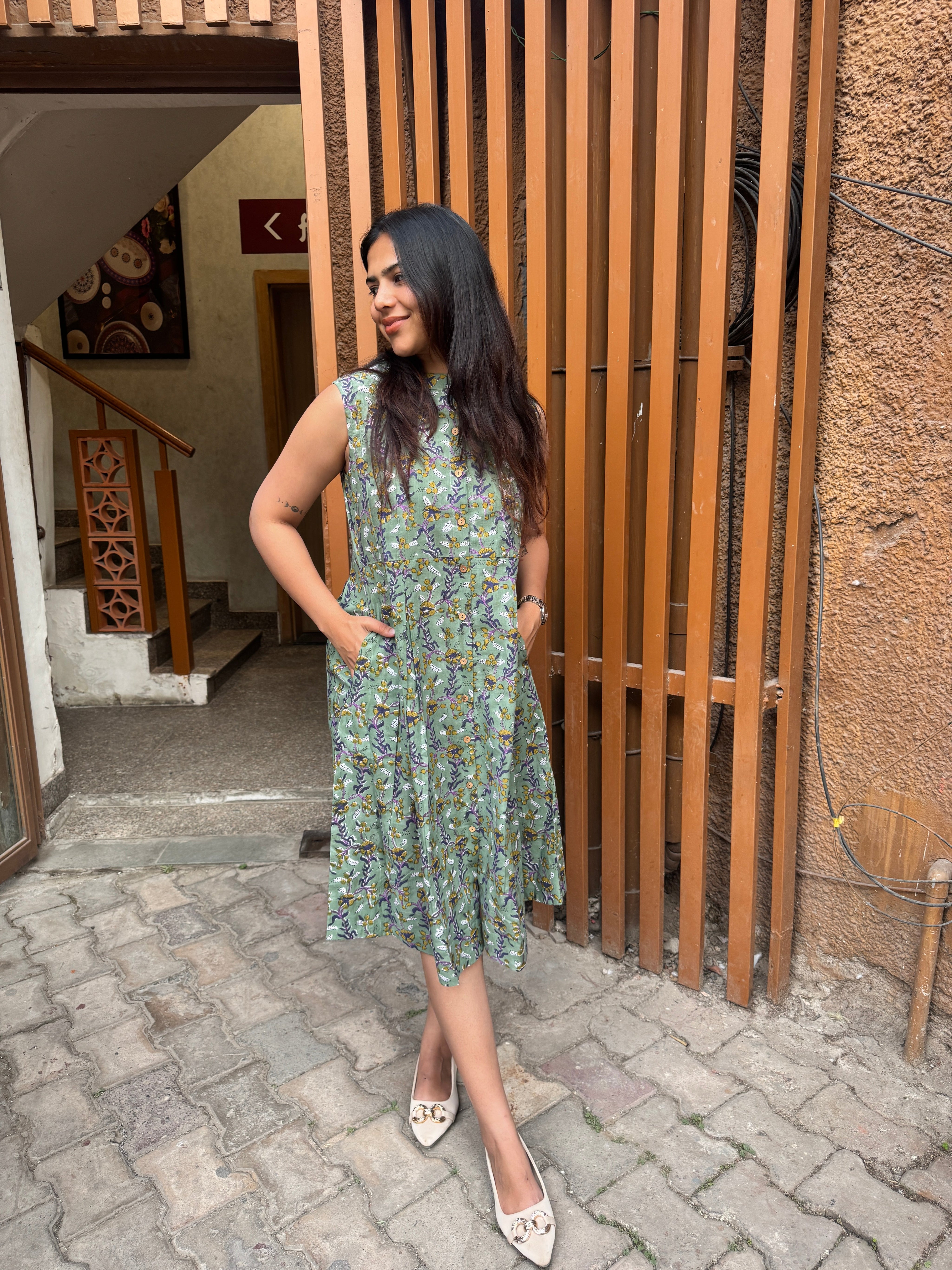 Kashish Hand Block Print Cotton Sleeveless Dress