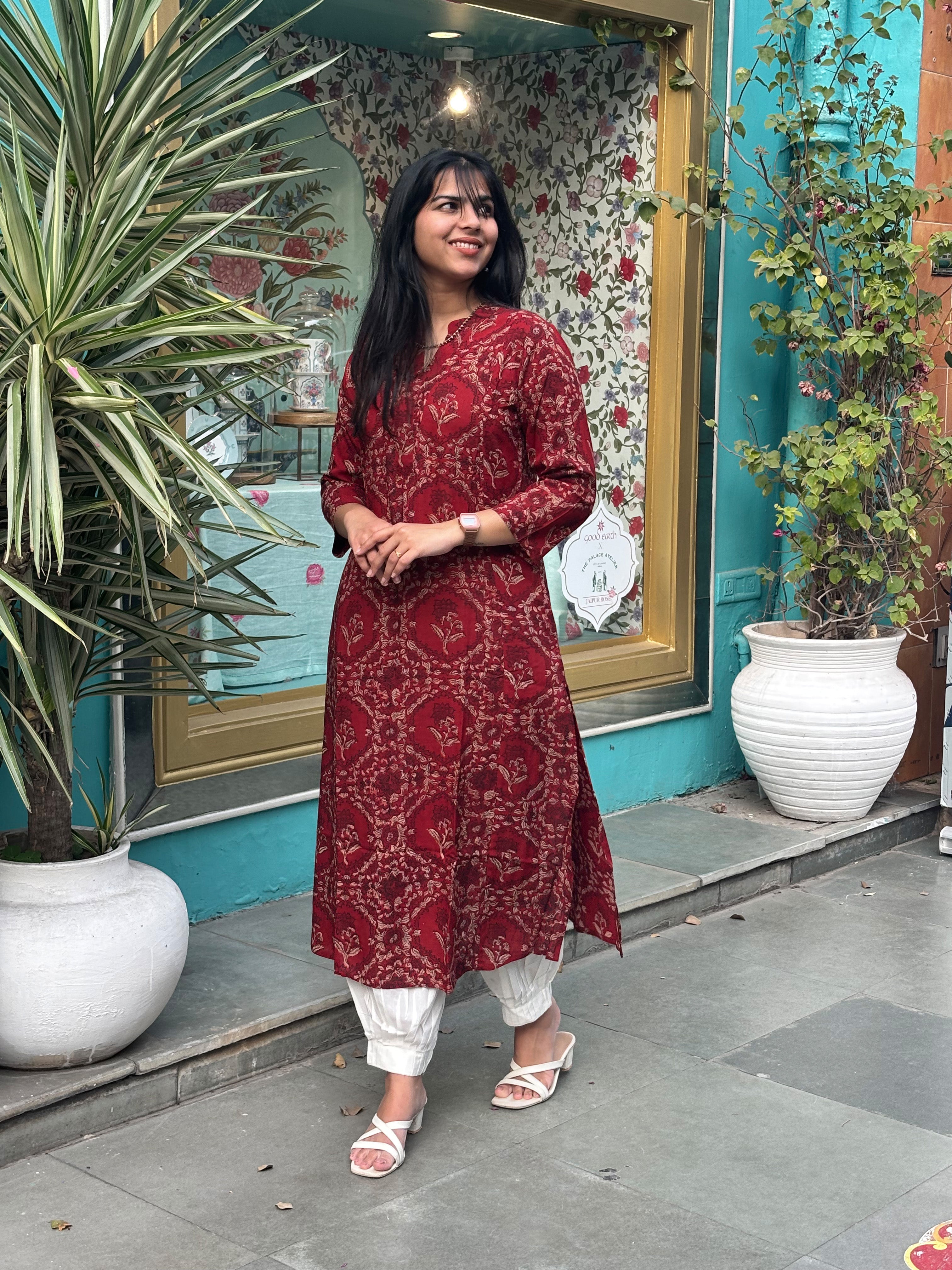 Kalma Kalamkari Hand Block Print Cotton Modal Straight Kurta