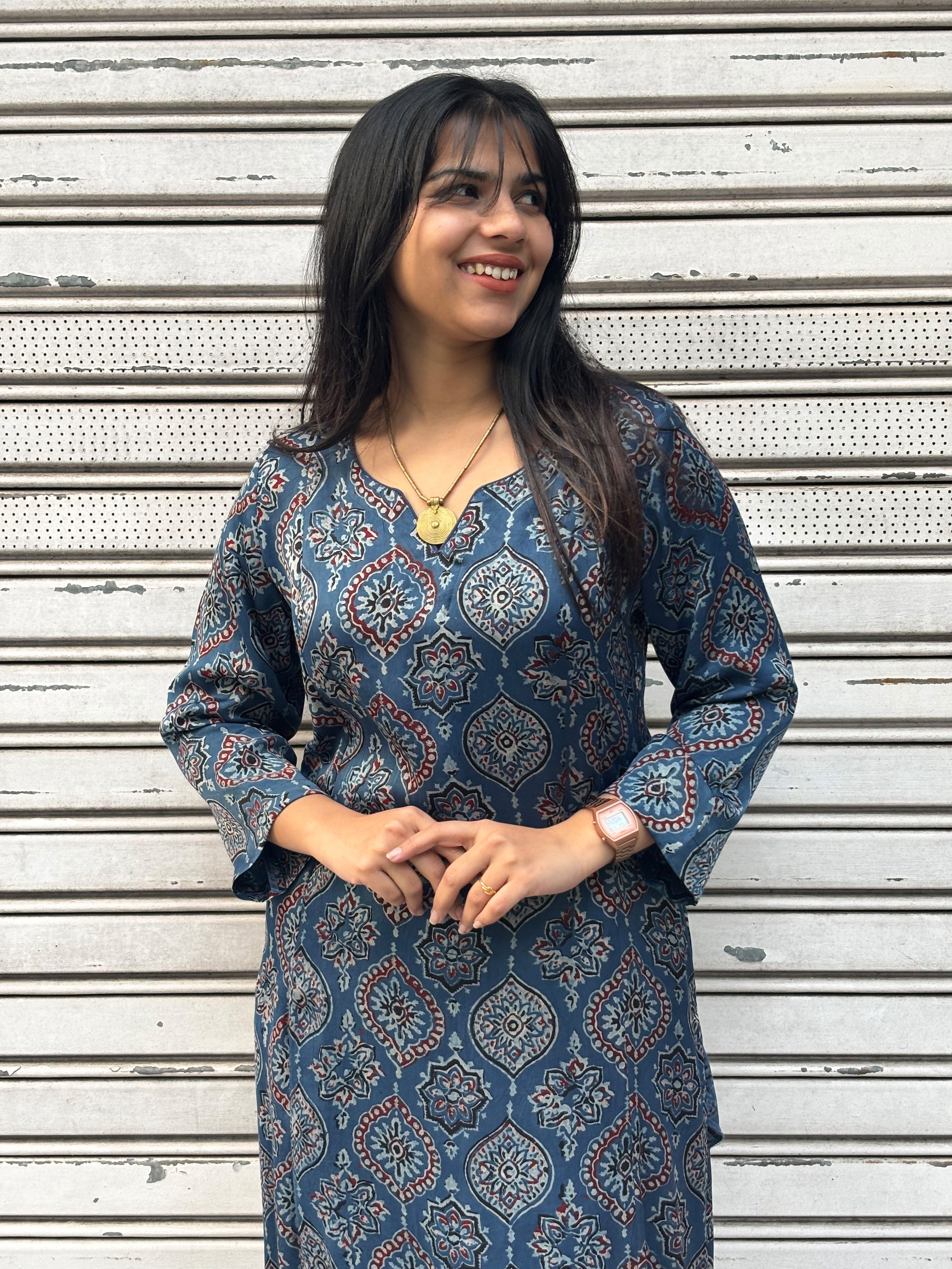 Naila Ajrakh Hand Block Print Modal Silk Straight Kurta