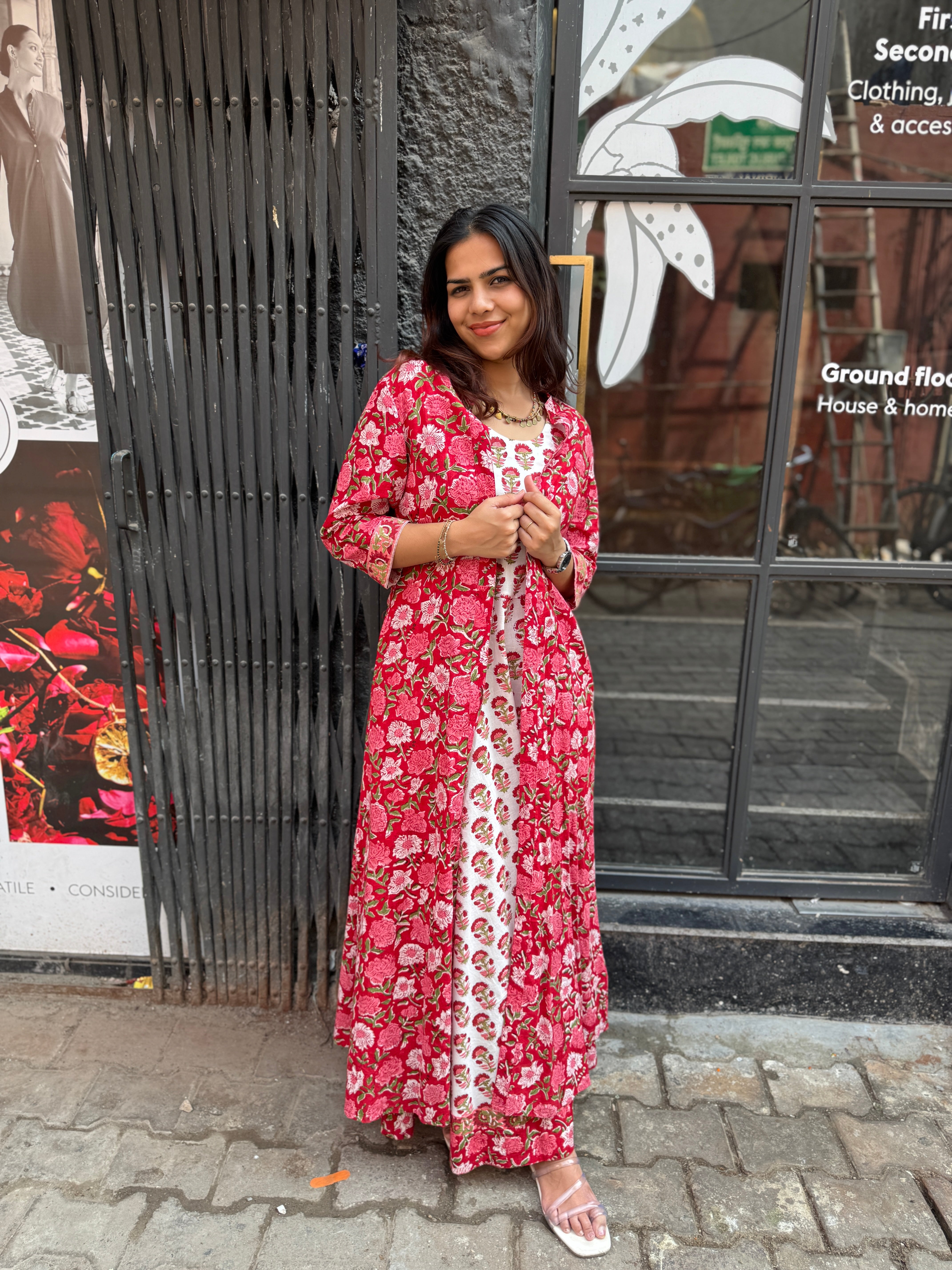 Gulzar Hand Block Print Cotton Long Double Layer Dress