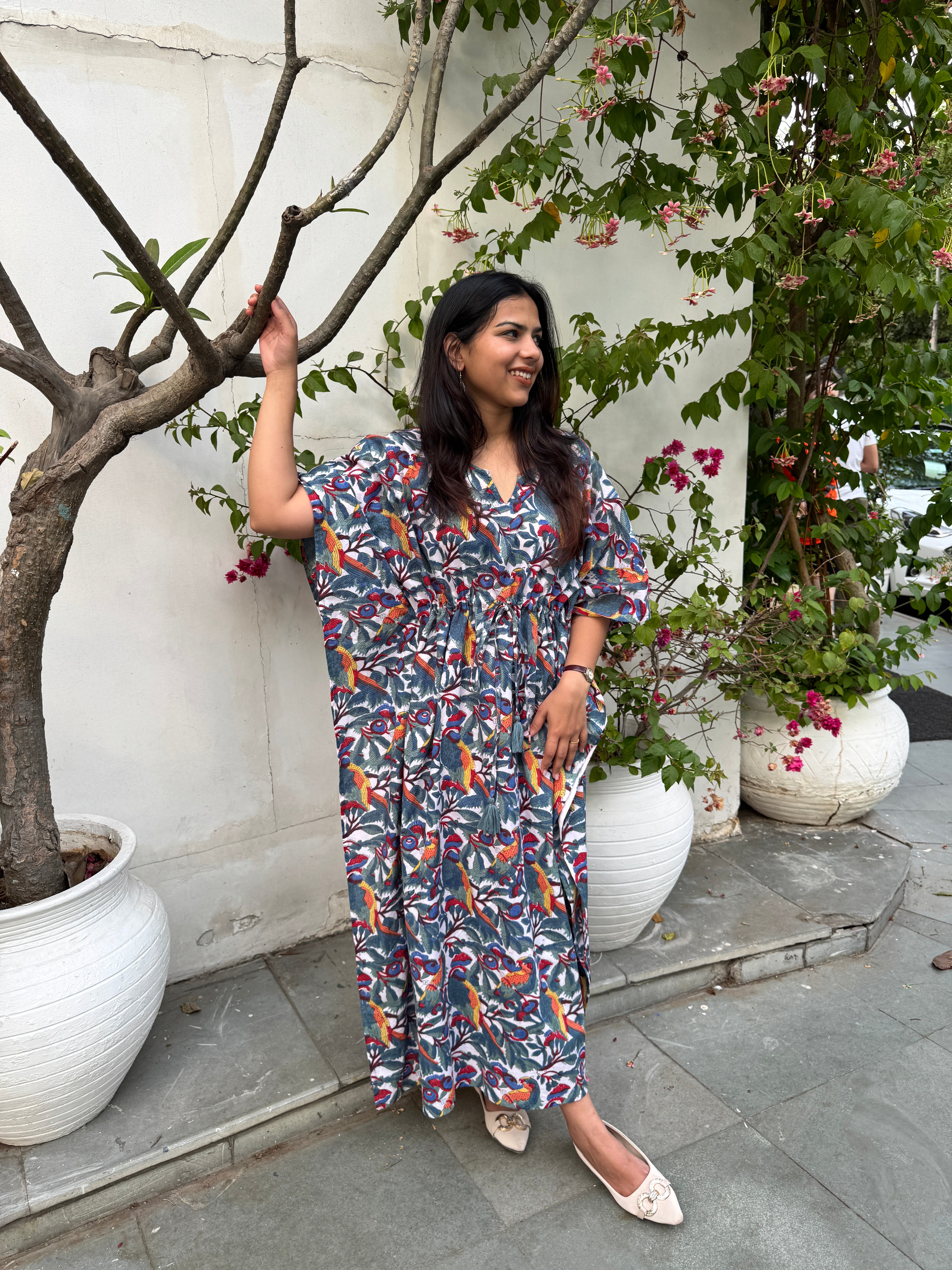 Tota Maina Hand Block Printed Long Kaftan Dress