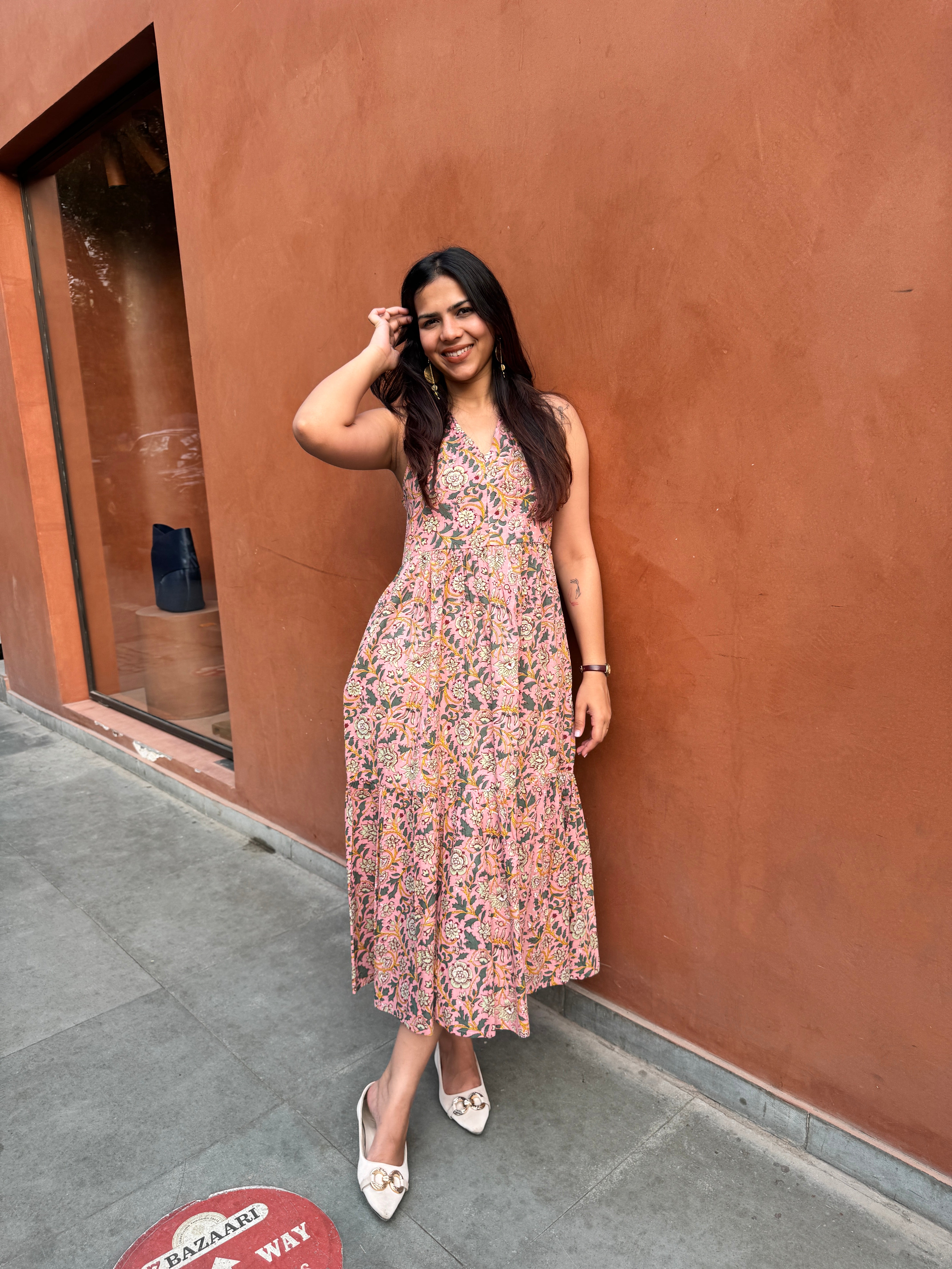 Aarohi Hand Block Print Cotton Halter Neck Dress