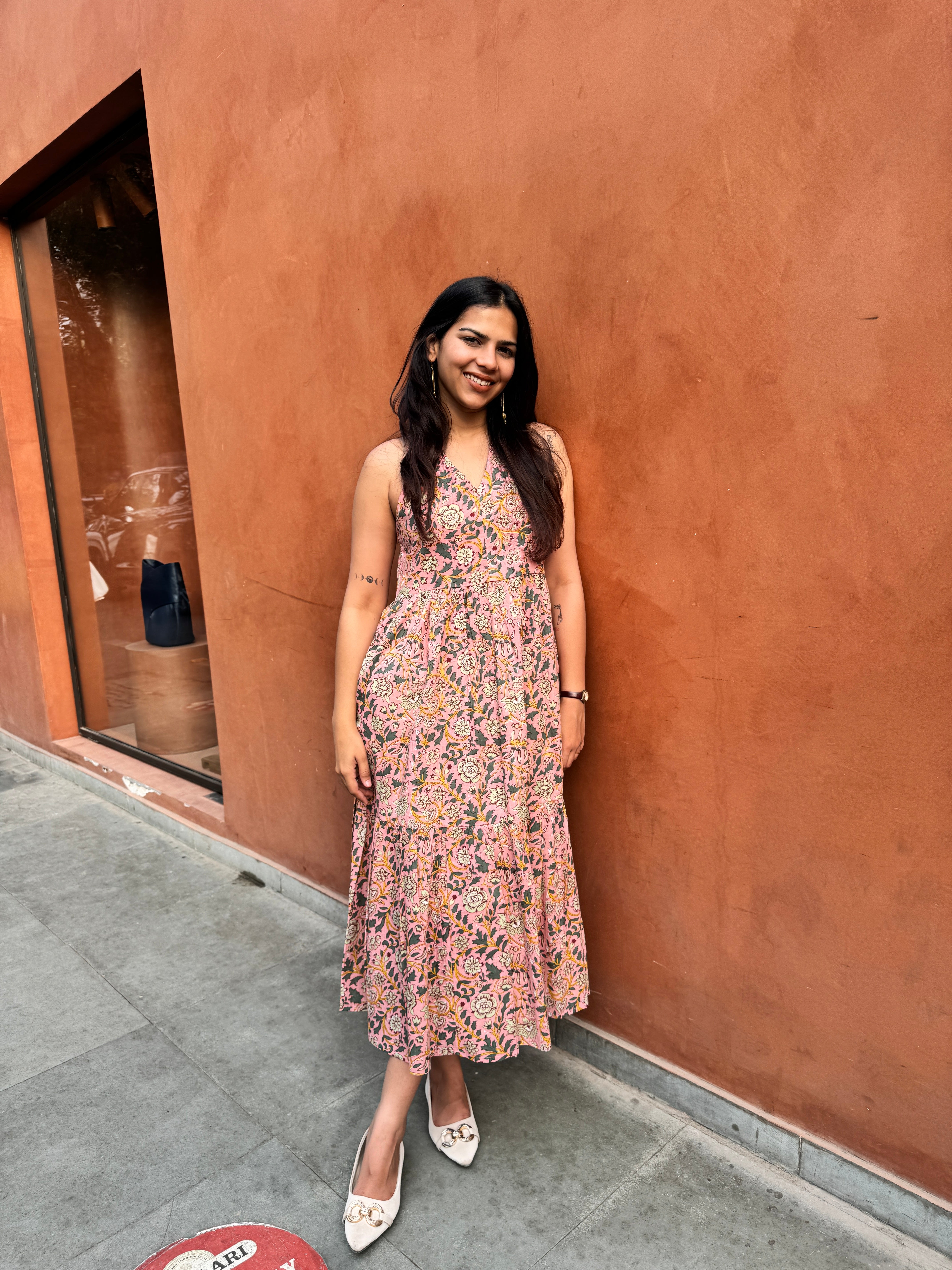 Aarohi Hand Block Print Cotton Halter Neck Dress