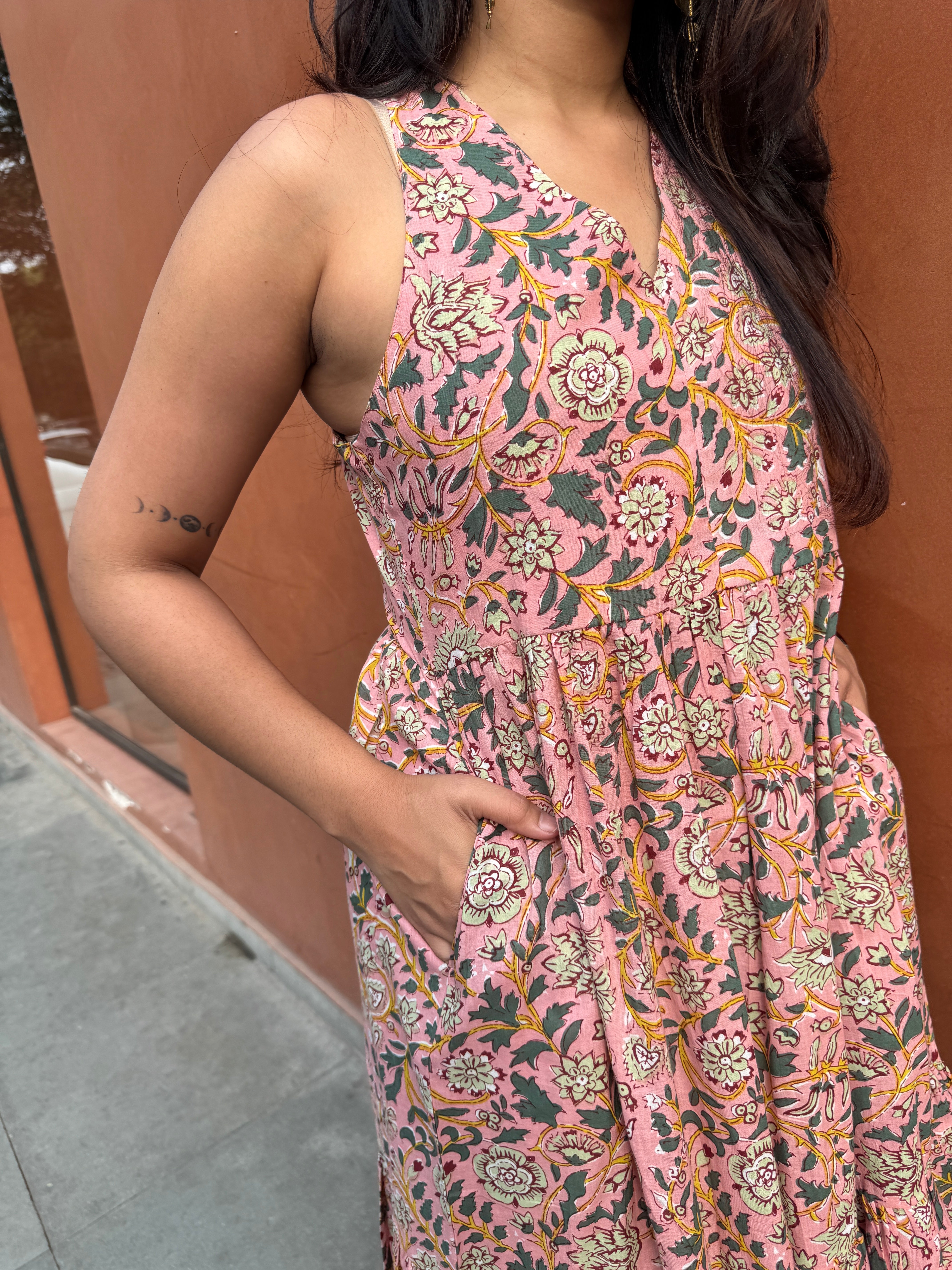 Aarohi Hand Block Print Cotton Halter Neck Dress