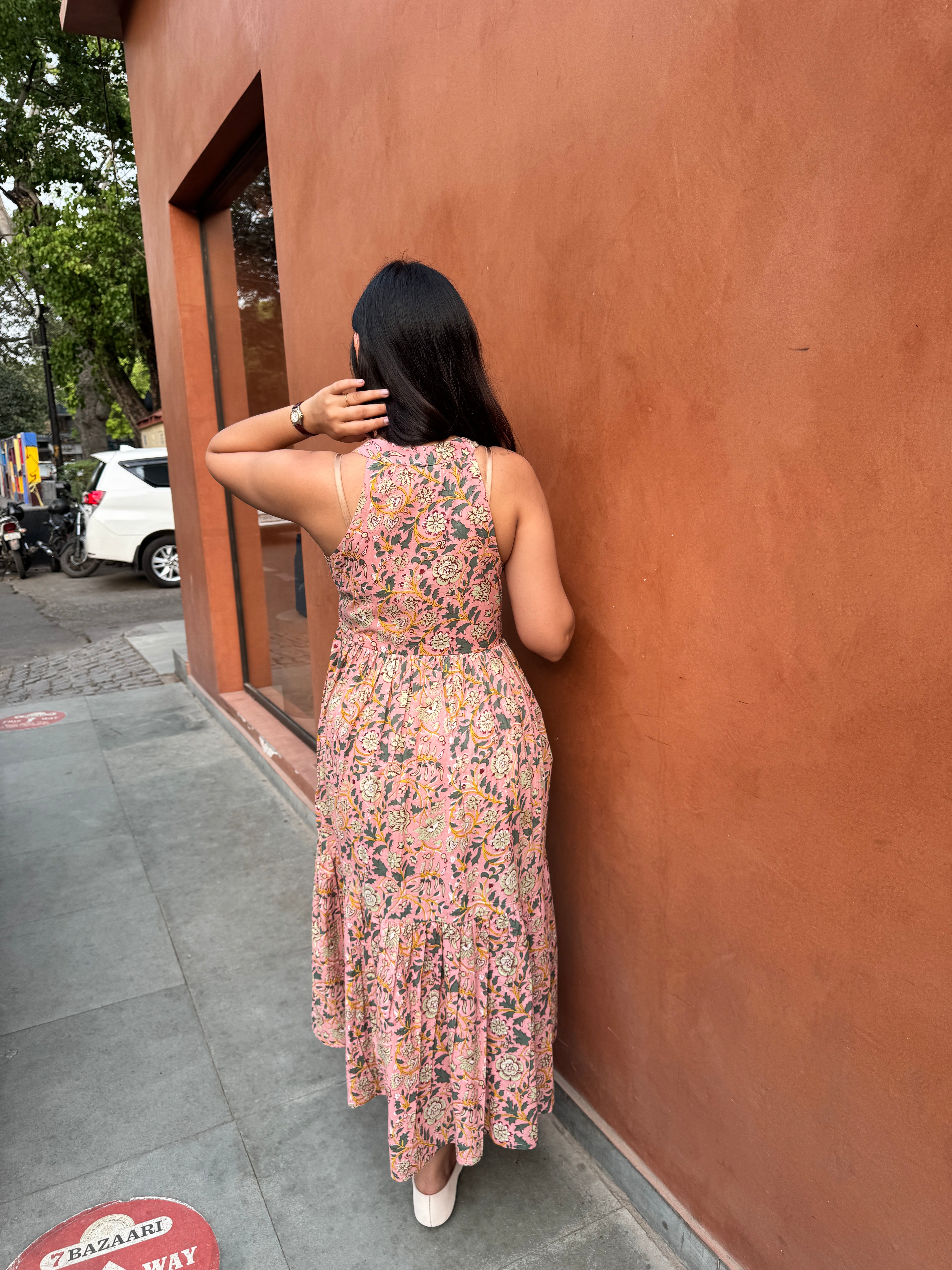 Aarohi Hand Block Print Cotton Halter Neck Dress