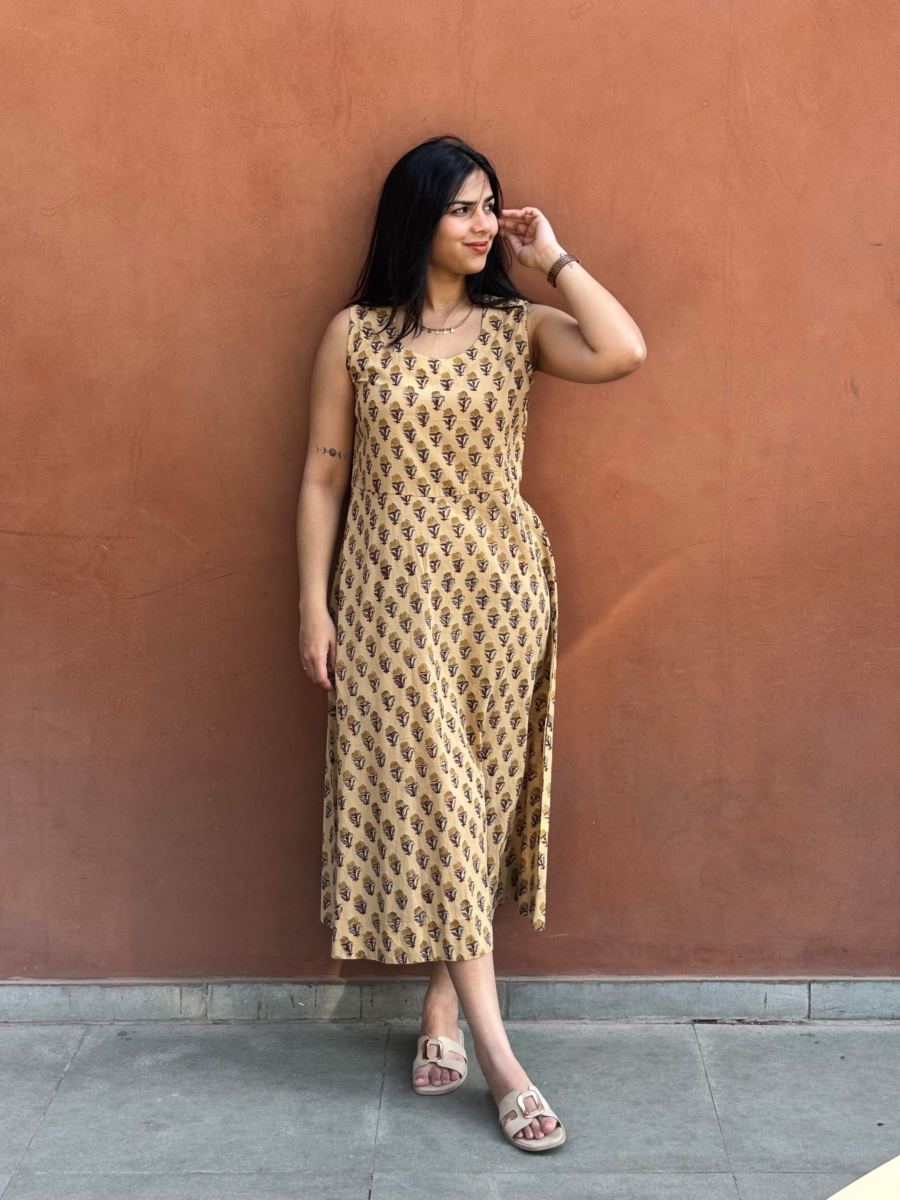 Mishti Bagru Hand Block Print Cotton Short Double Layer Dress