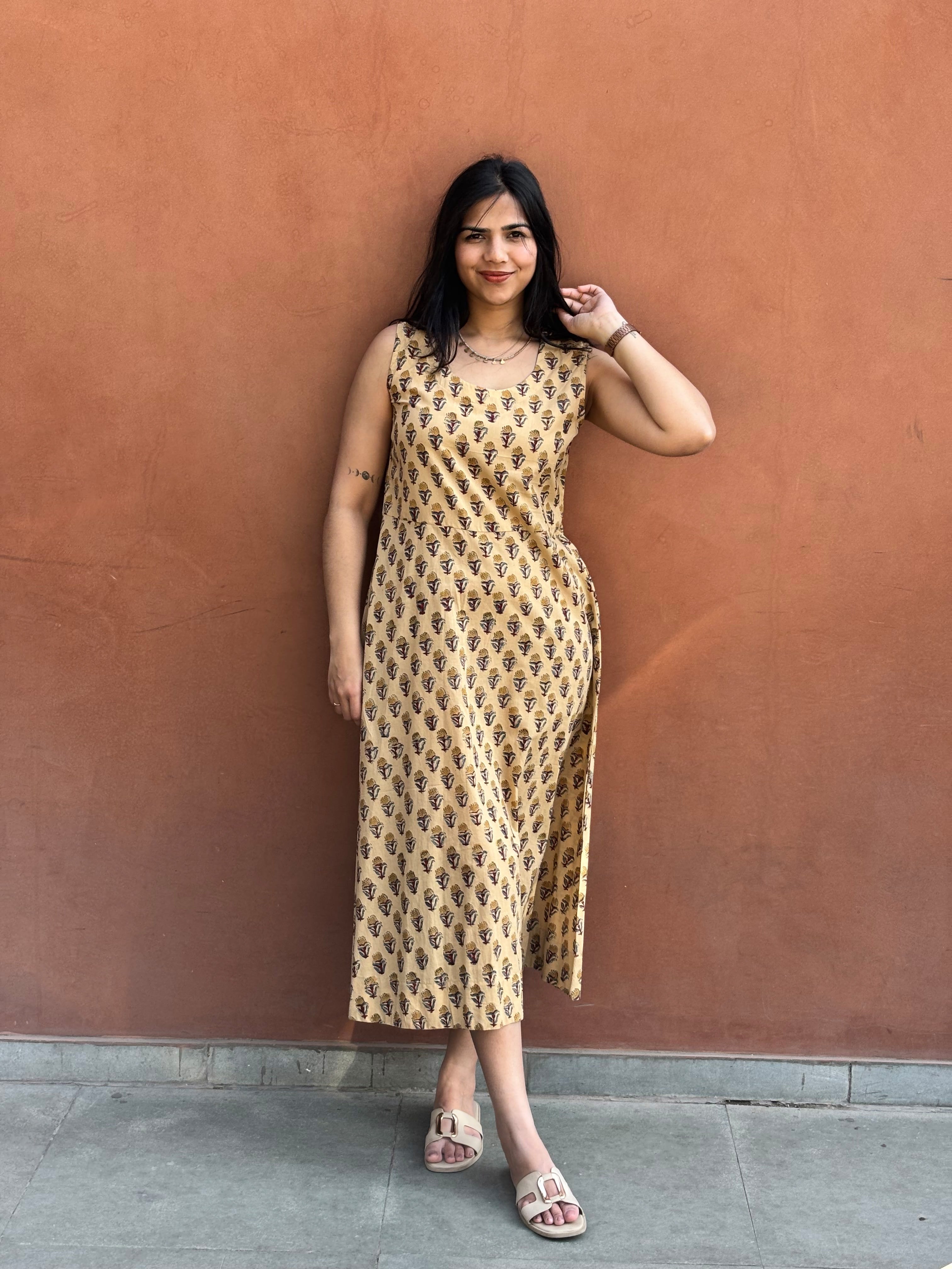 Mishti Bagru Hand Block Print Cotton Short Double Layer Dress