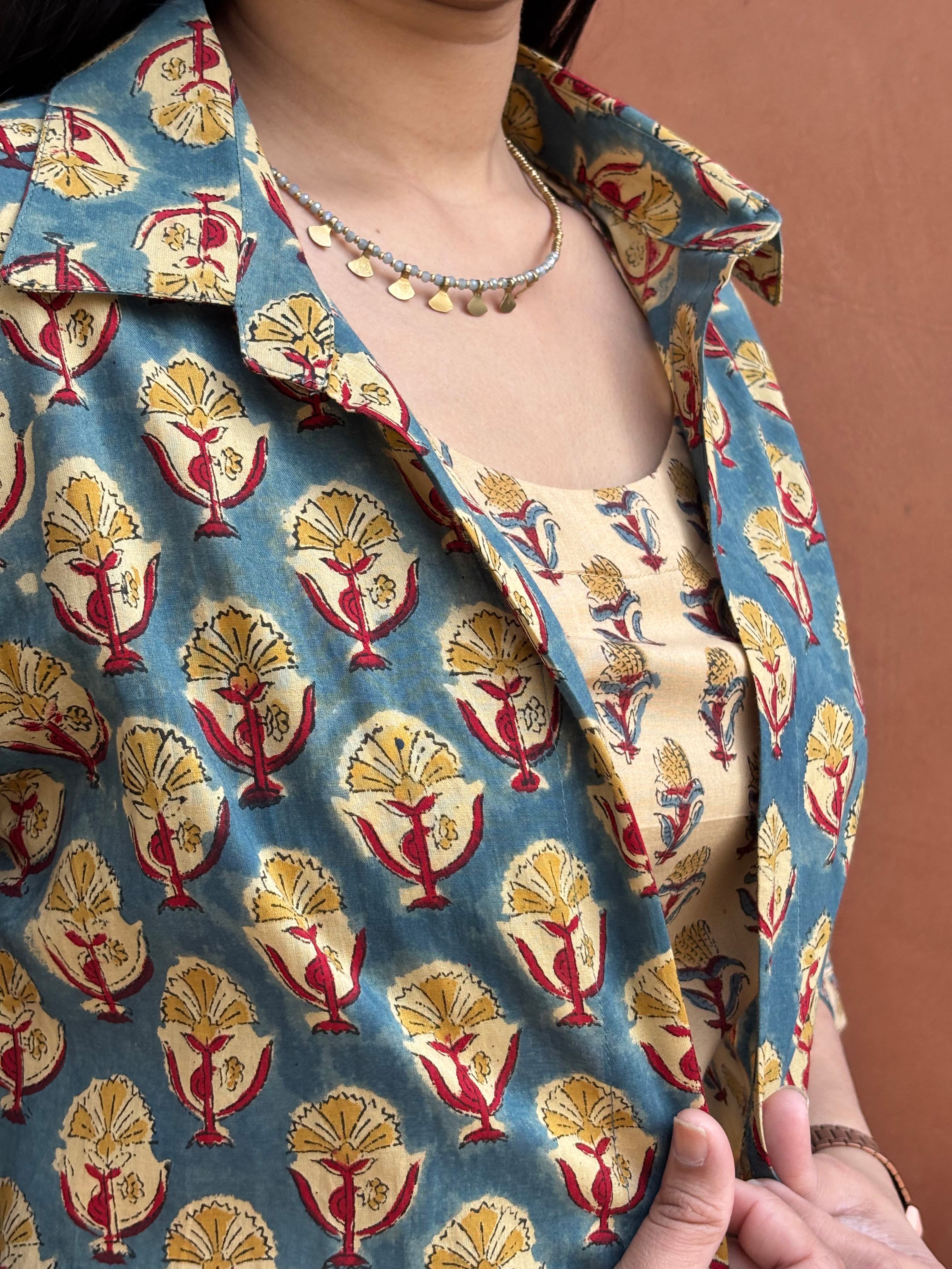 Mishti Bagru Hand Block Print Cotton Short Double Layer Dress