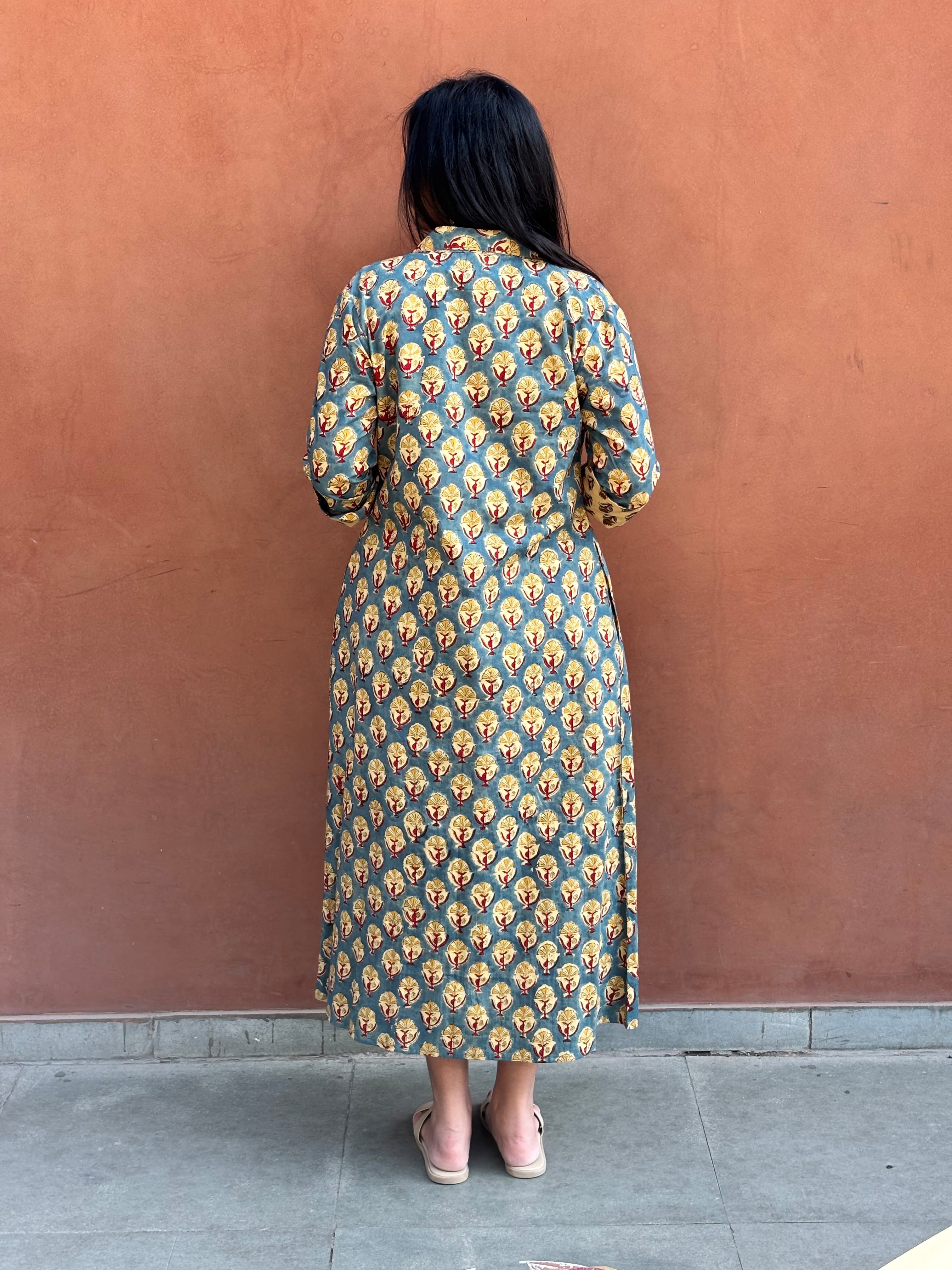 Mishti Bagru Hand Block Print Cotton Short Double Layer Dress