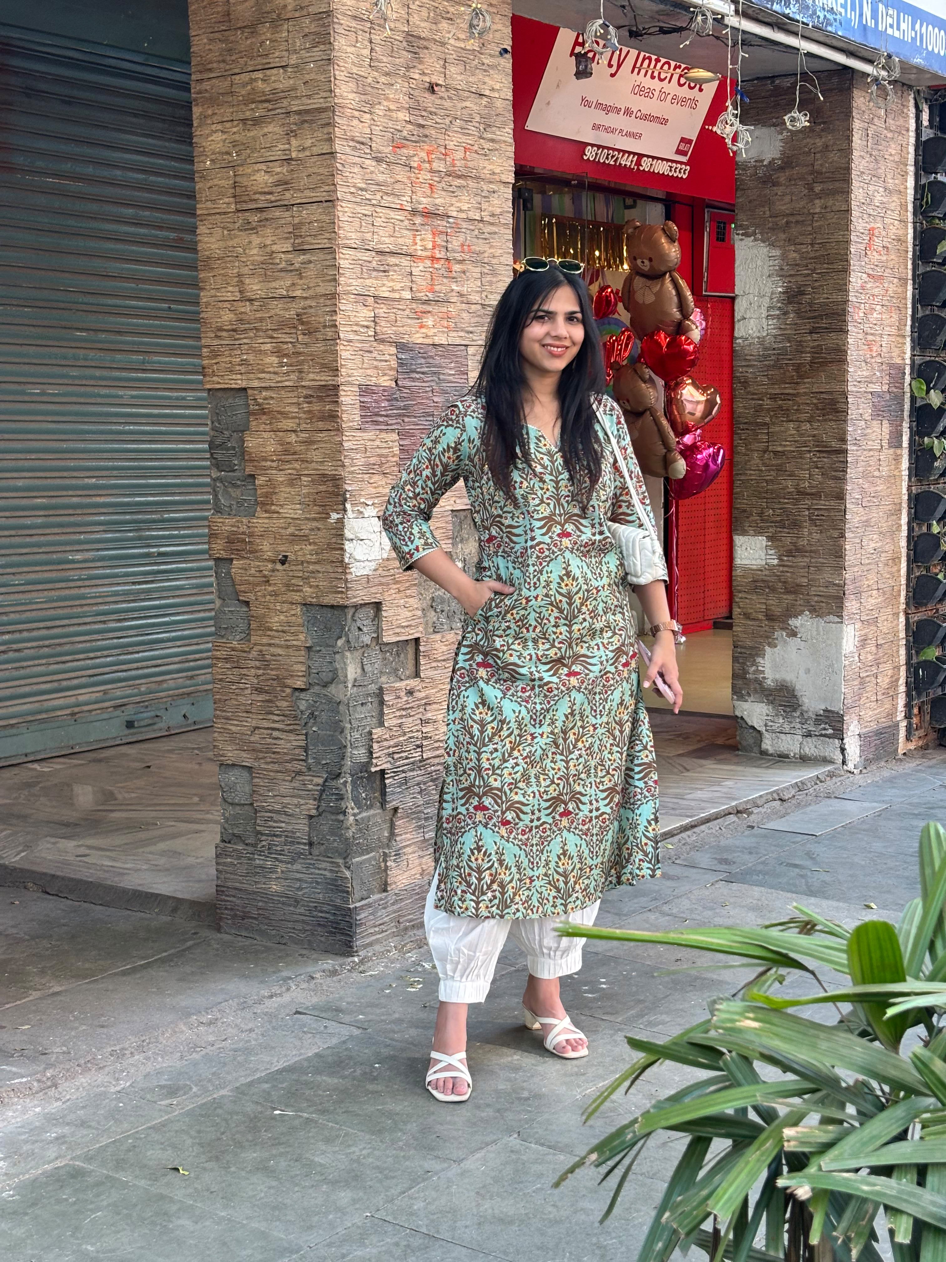 Mehraab Hand Block Print Cotton Straight Kurta