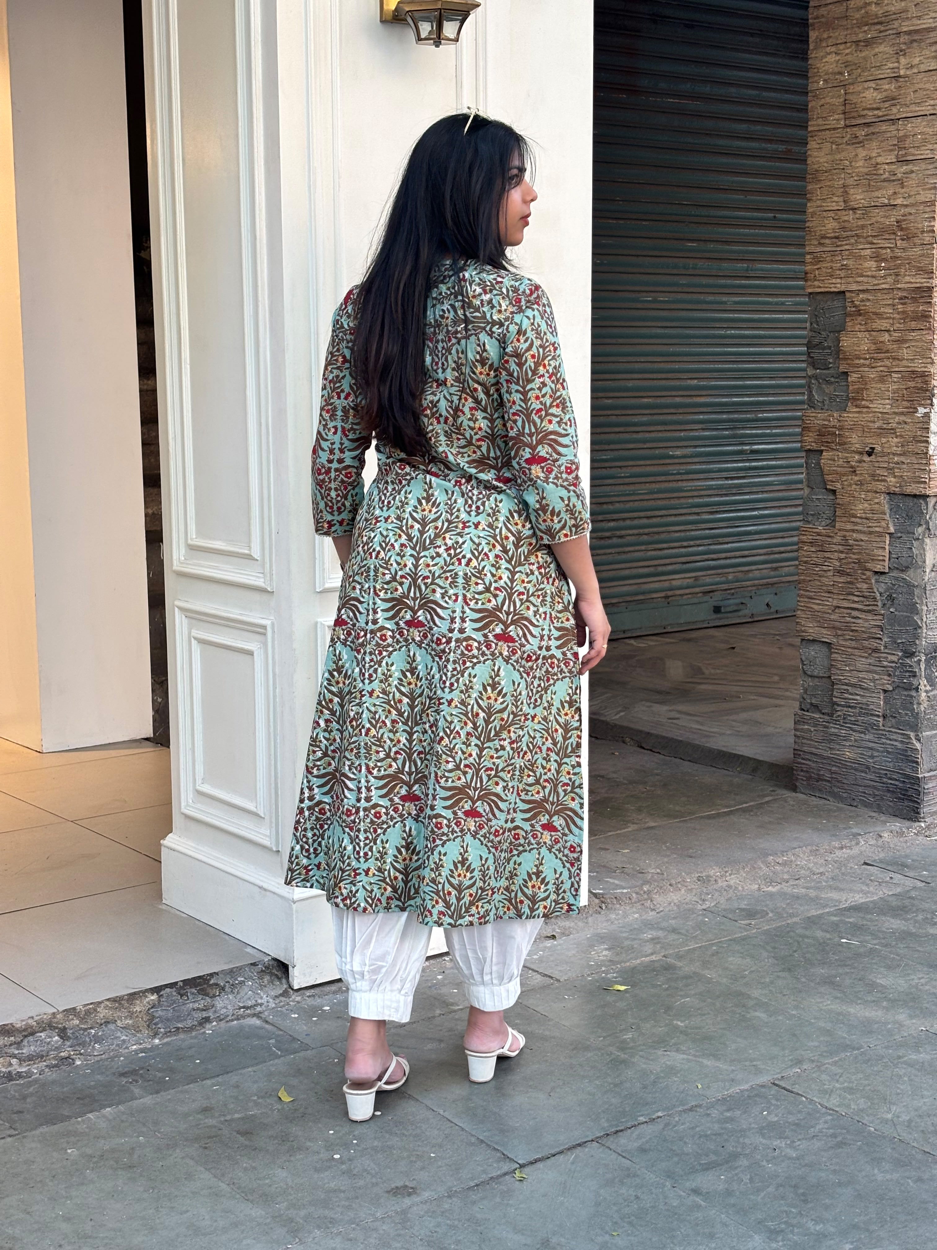 Mehraab Hand Block Print Cotton Straight Kurta