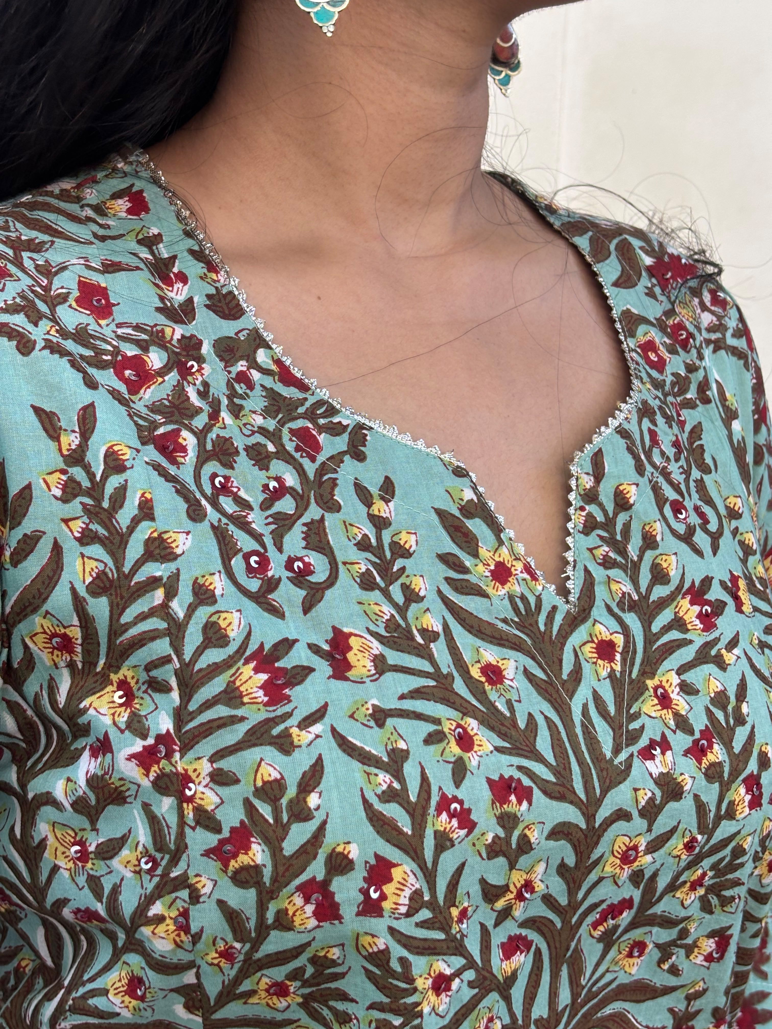 Mehraab Hand Block Print Cotton Straight Kurta