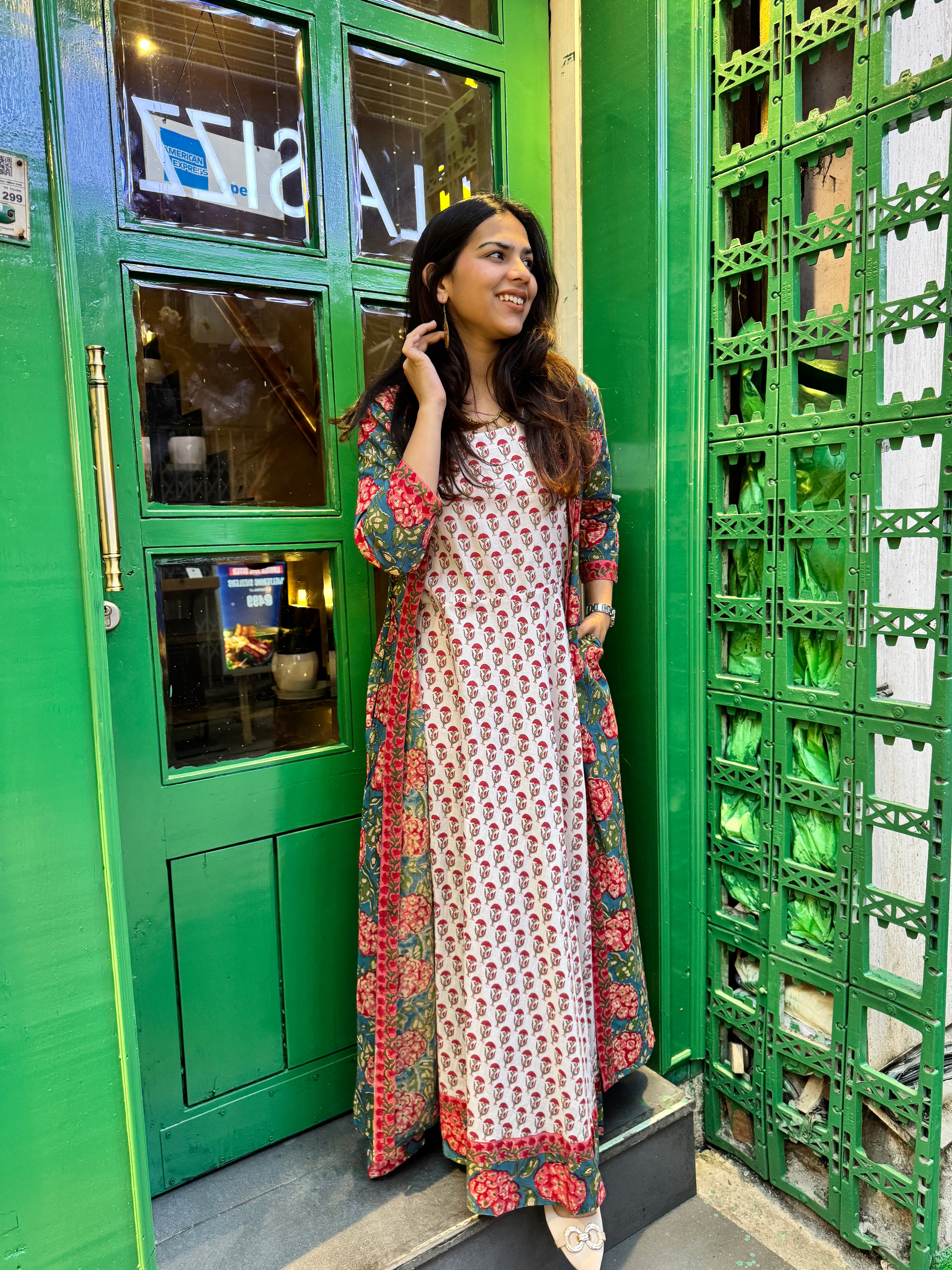 Vanika Hand Block Print Cotton Long Double Layer Dress