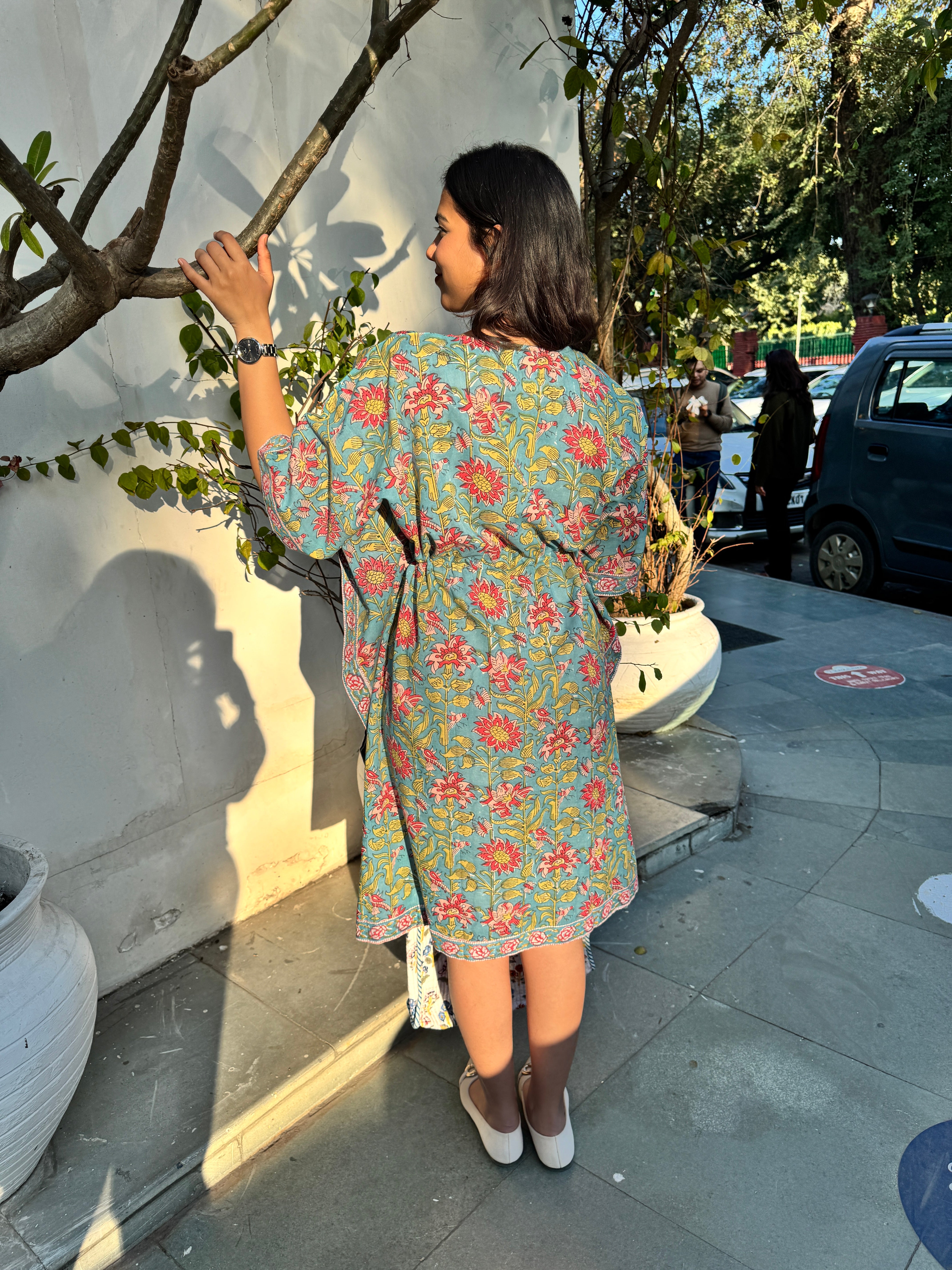 Tara Hand Block Print Cotton Midi Kaftan