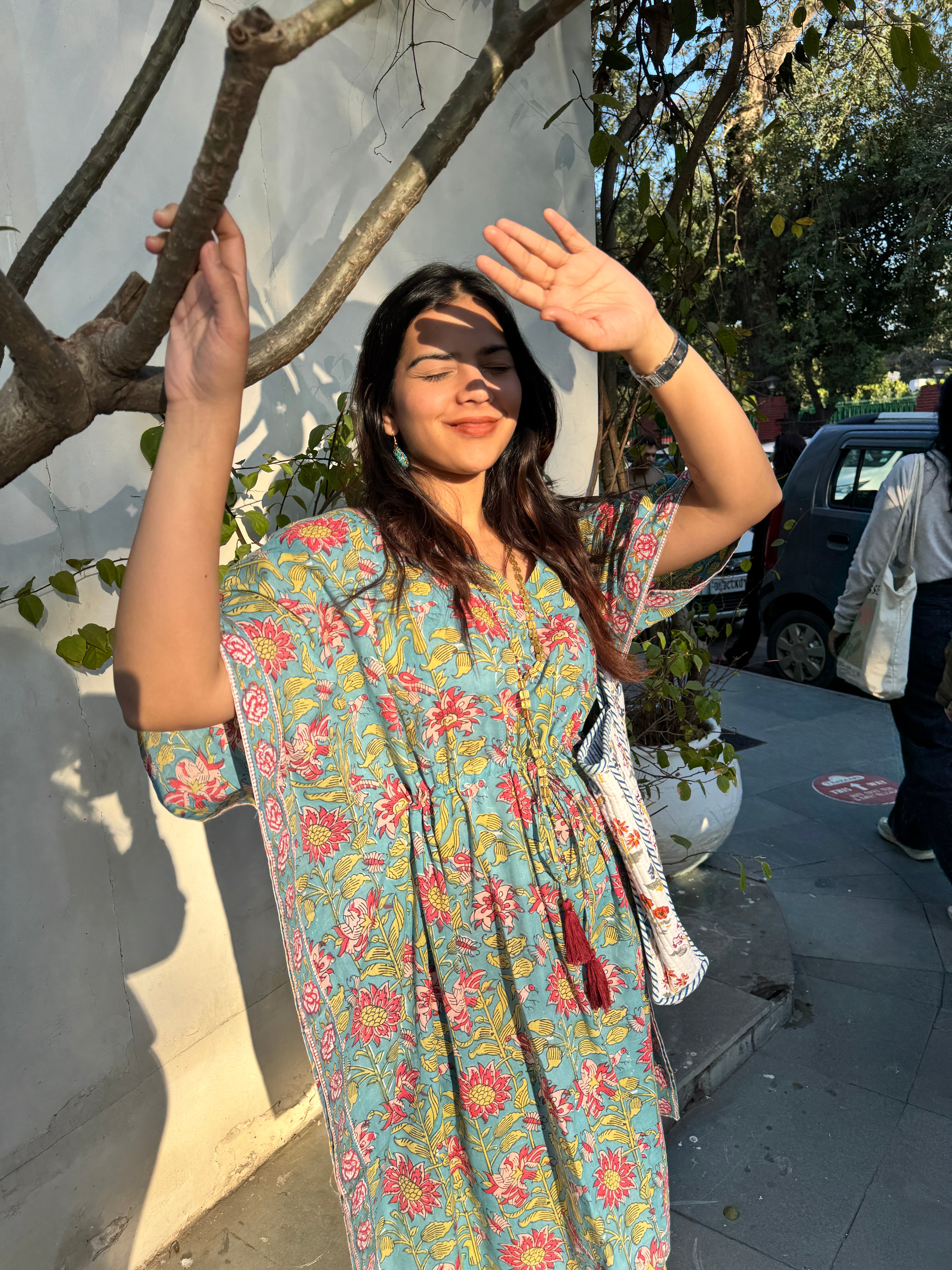 Tara Hand Block Print Cotton Midi Kaftan