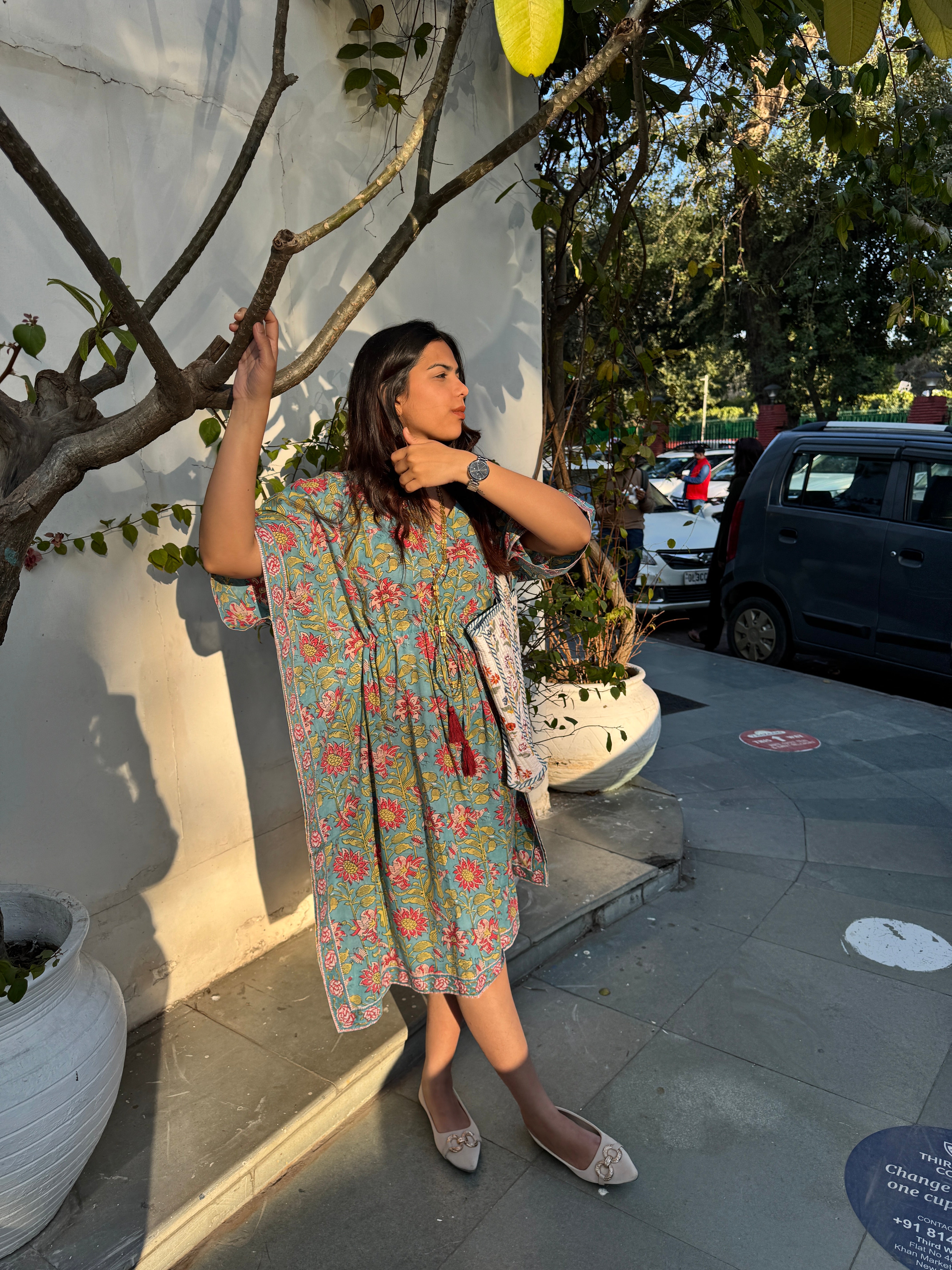 Tara Hand Block Print Cotton Midi Kaftan