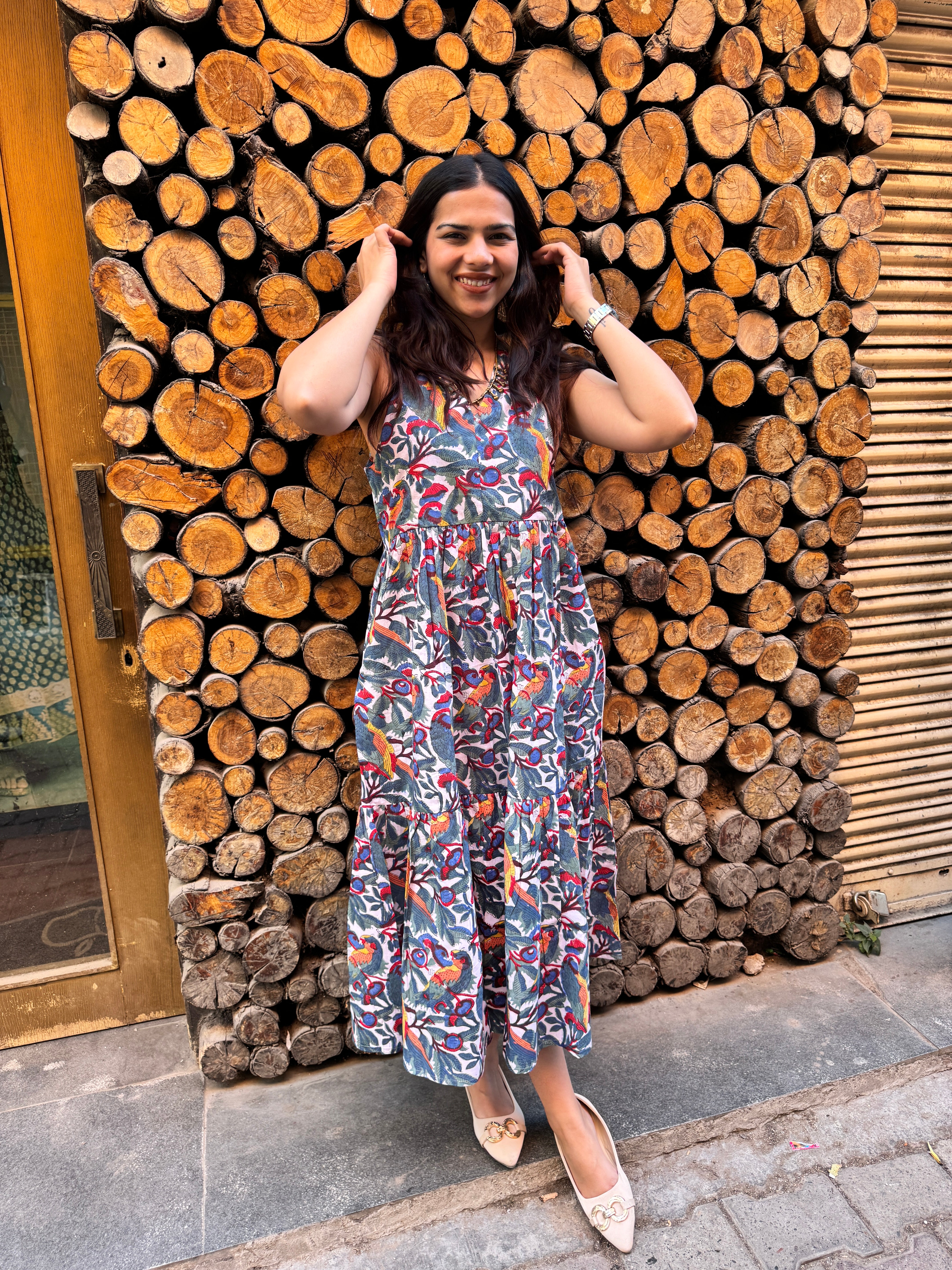 Tota Maina Hand Block Print Cotton Halter Neck Dress