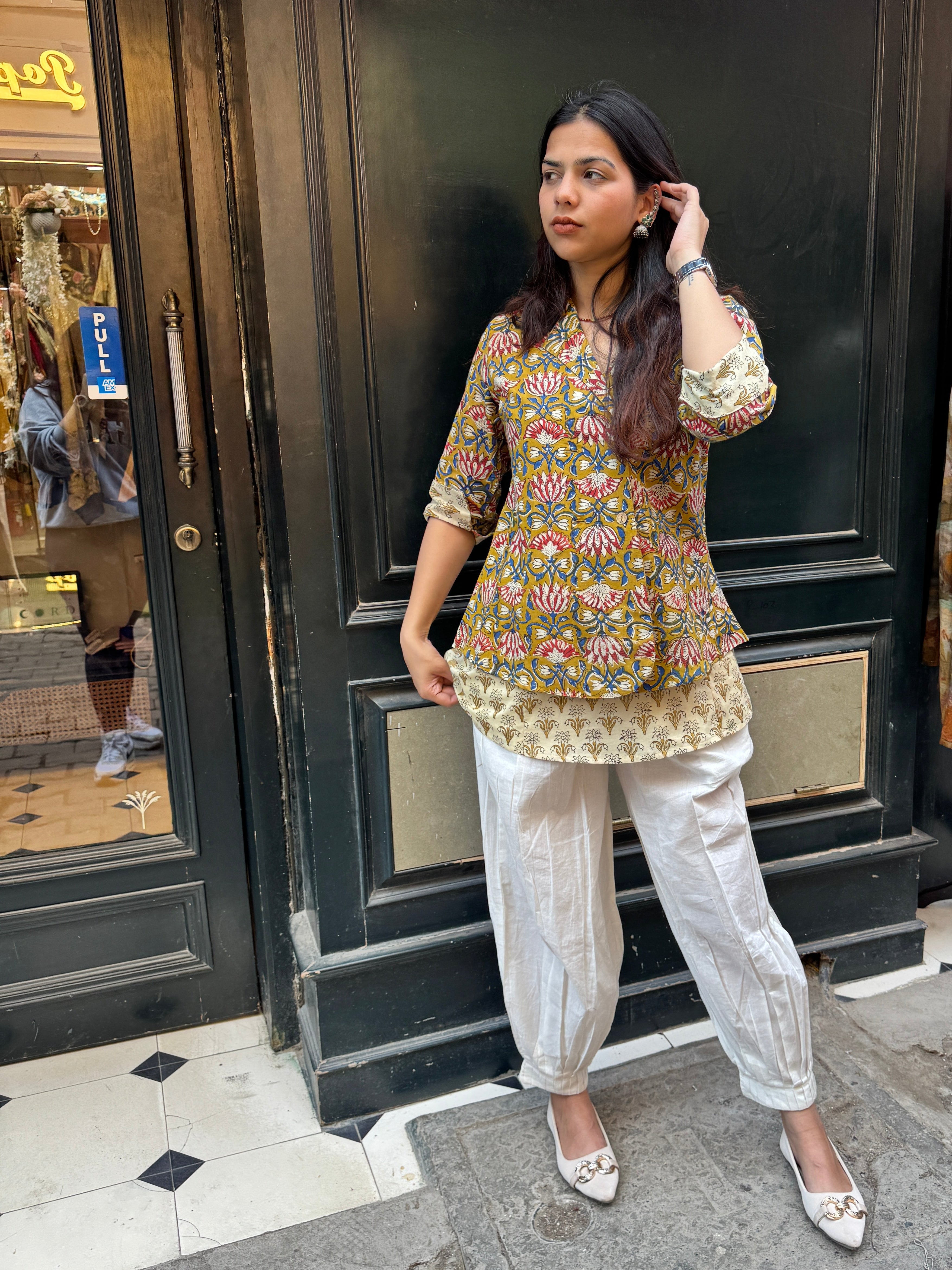 Tarini Kalamkari Hand Block Print Cotton Double Layer Top