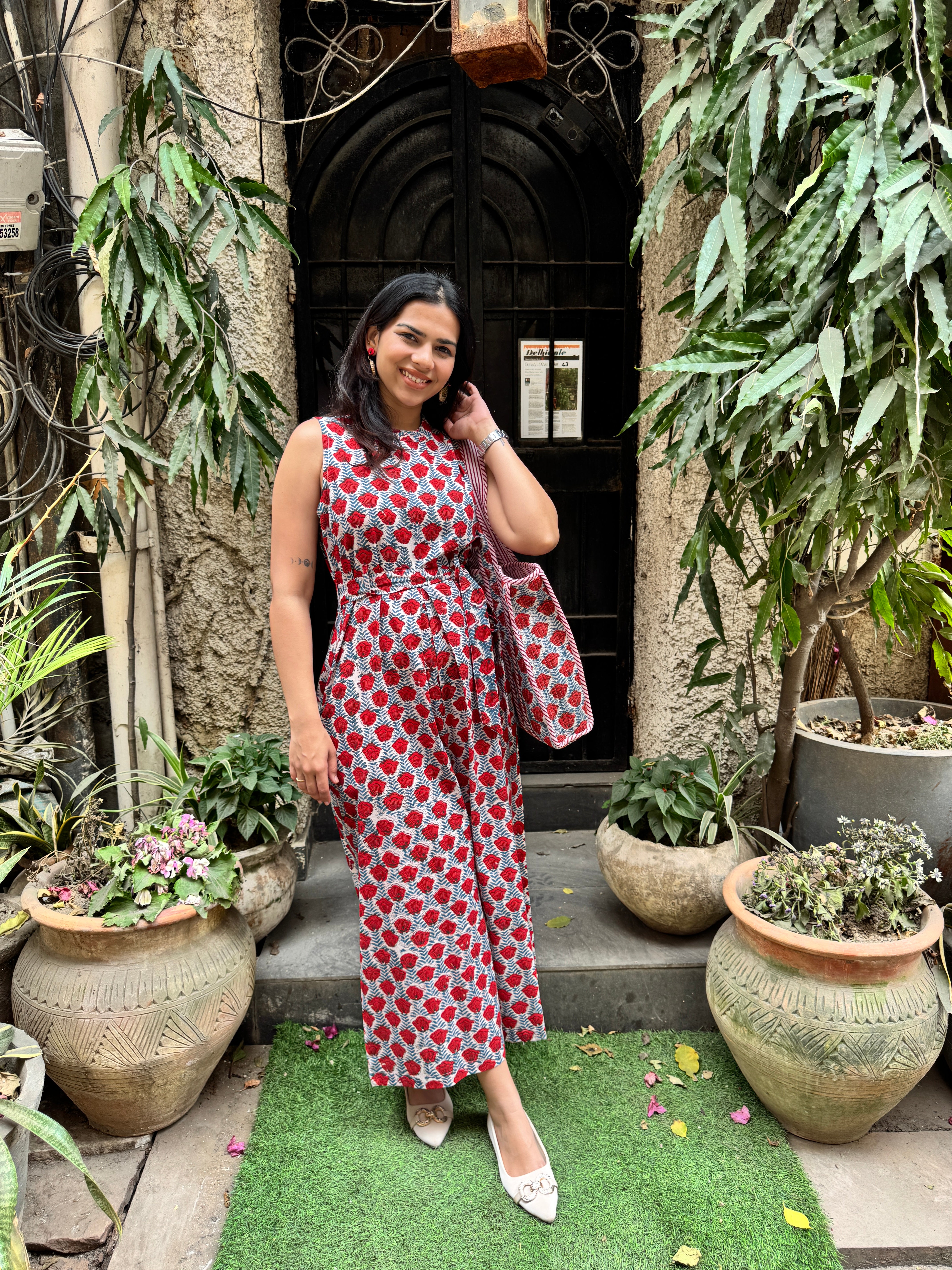 Anka Hand Block Print Cotton Sleeveless Jumpsuit