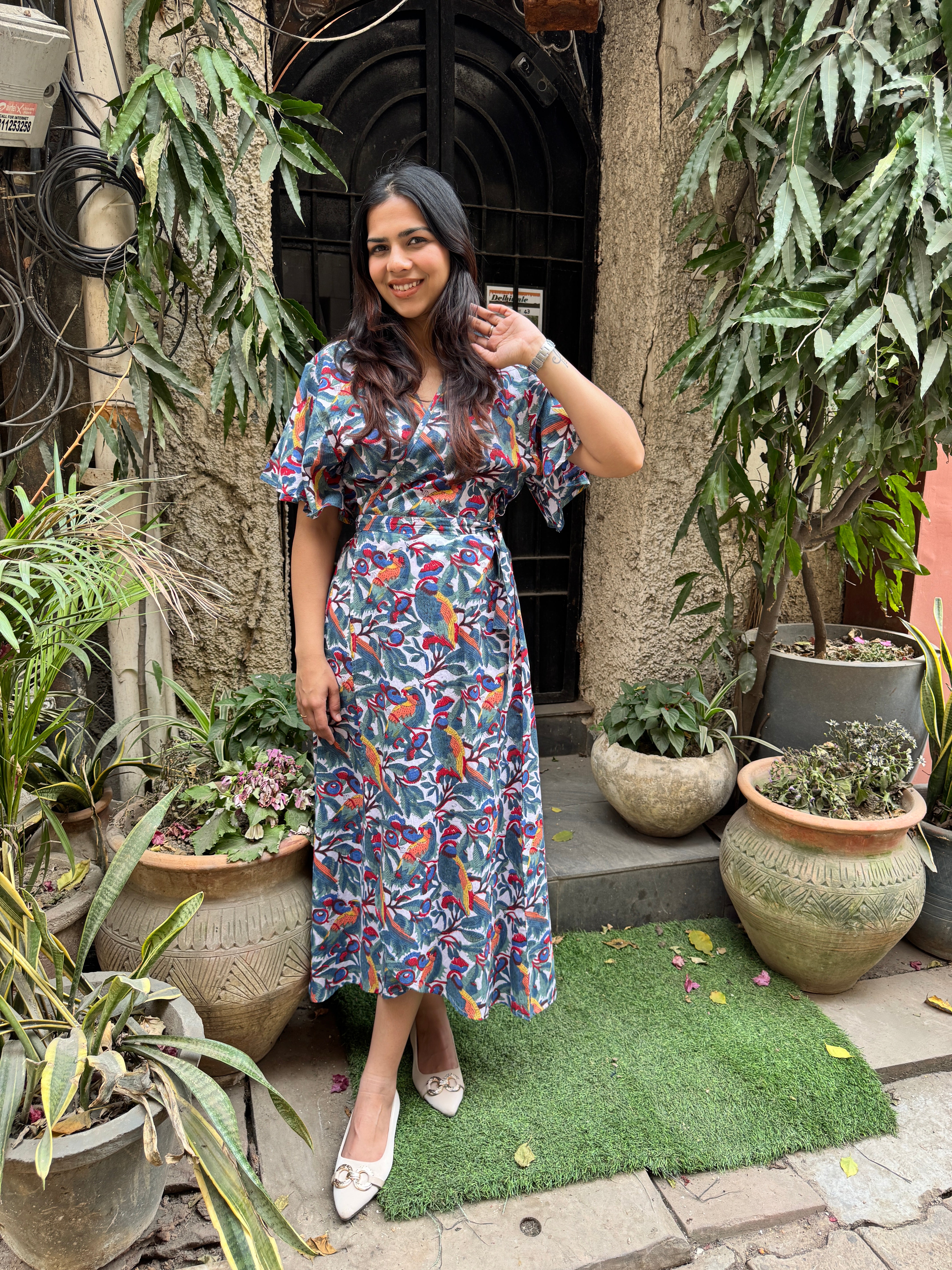 Tota Maina Hand Block Print Cotton Wrap Around Dress