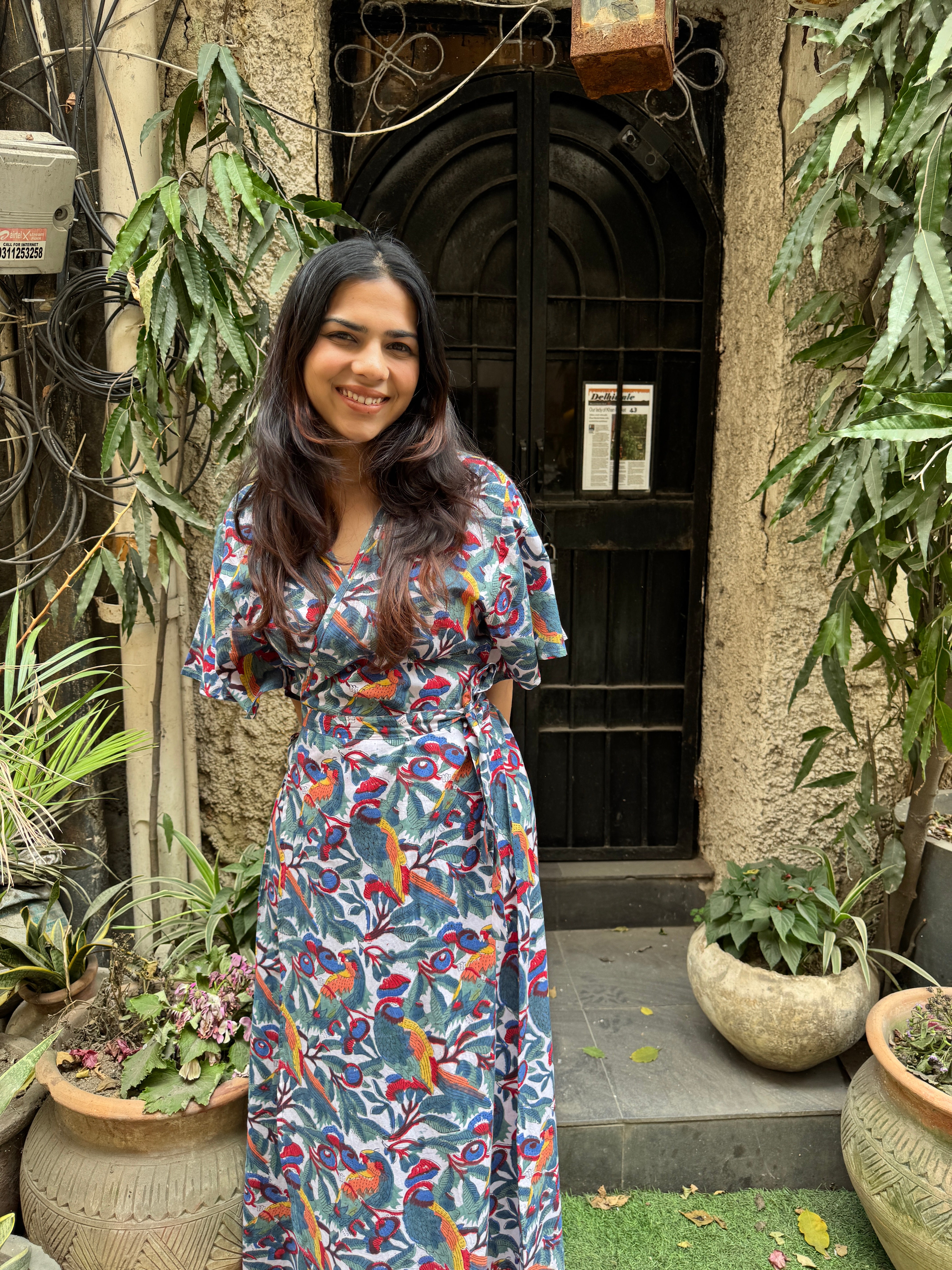 Tota Maina Hand Block Print Cotton Wrap Around Dress